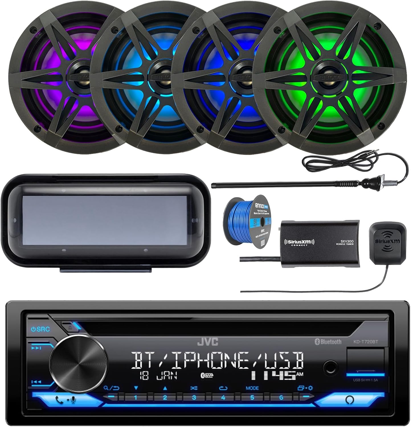 Single DIN AM/FM Radio Bluetooth CD Player Receiver, 4x 6.5