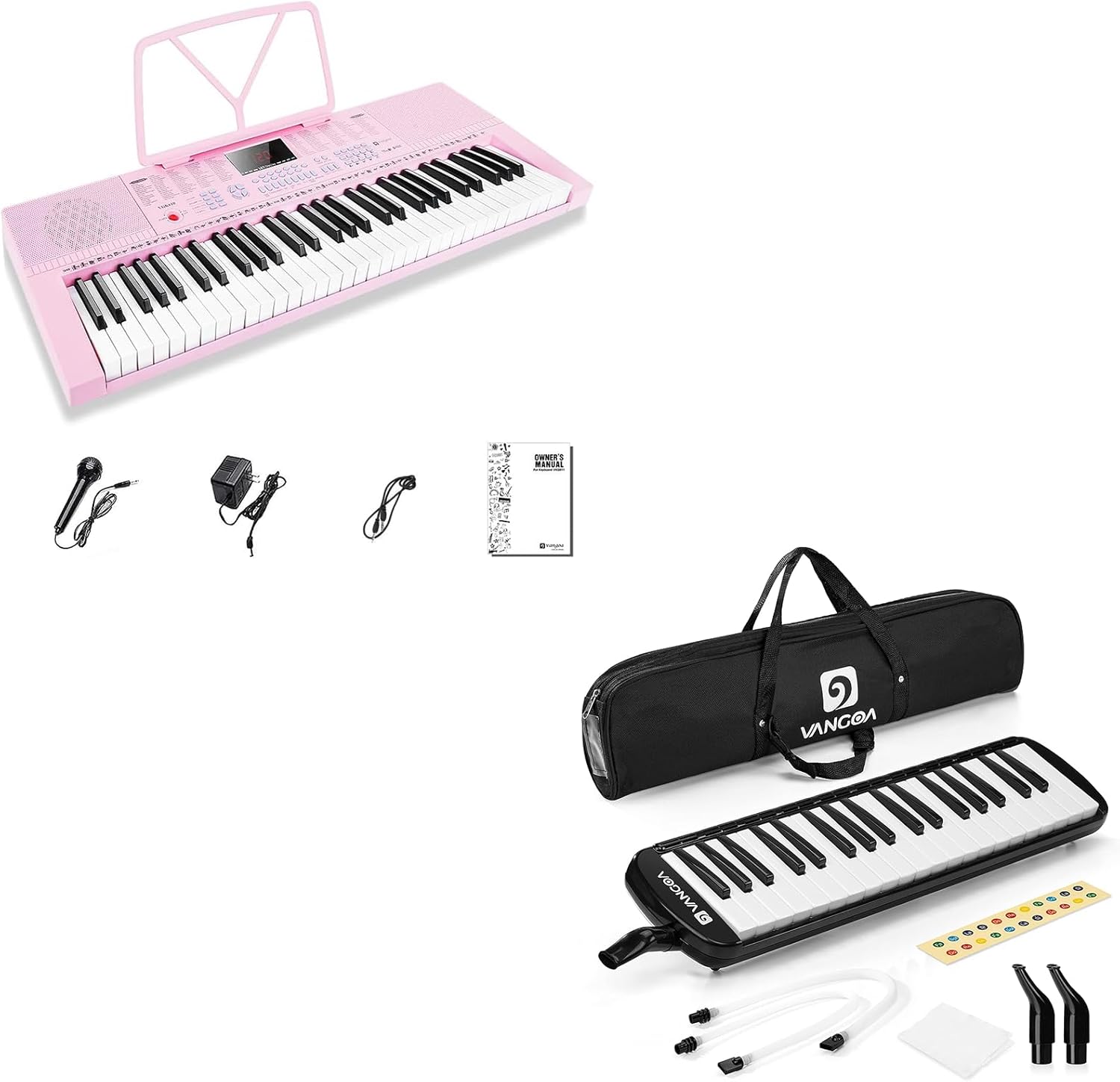 Vangoa VGK610 Piano Keyboard, 61 Mini Keys Portable Music Keyboard for Beginners Pink and 37 Key Melodica Musical Instrument