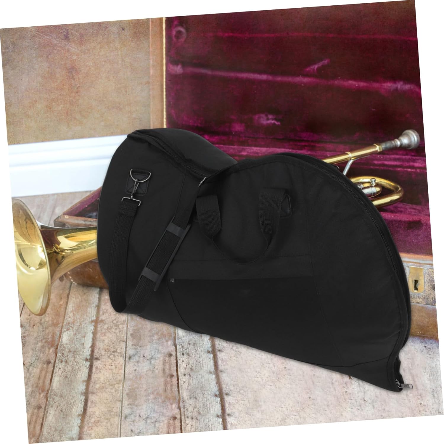 Portable French Horn Bag Single Shoulder Strap Includes Exterior Pocket for Accessories for Students and Professionals Random Color