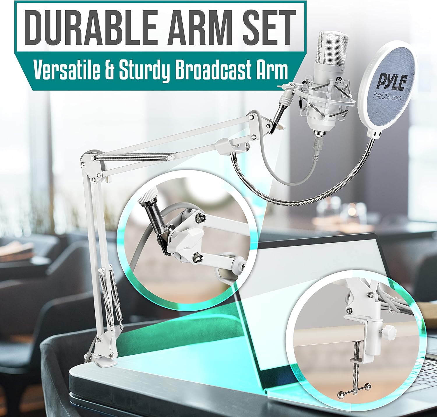 USB Studio Mic Desk Microphone Streaming Kit Professional Audio Cardioid Condenser Boom Arm Stand, Pop Filter, for Podcast Gaming Setup, Studio, YouTube, Works w/Windows Mac PC