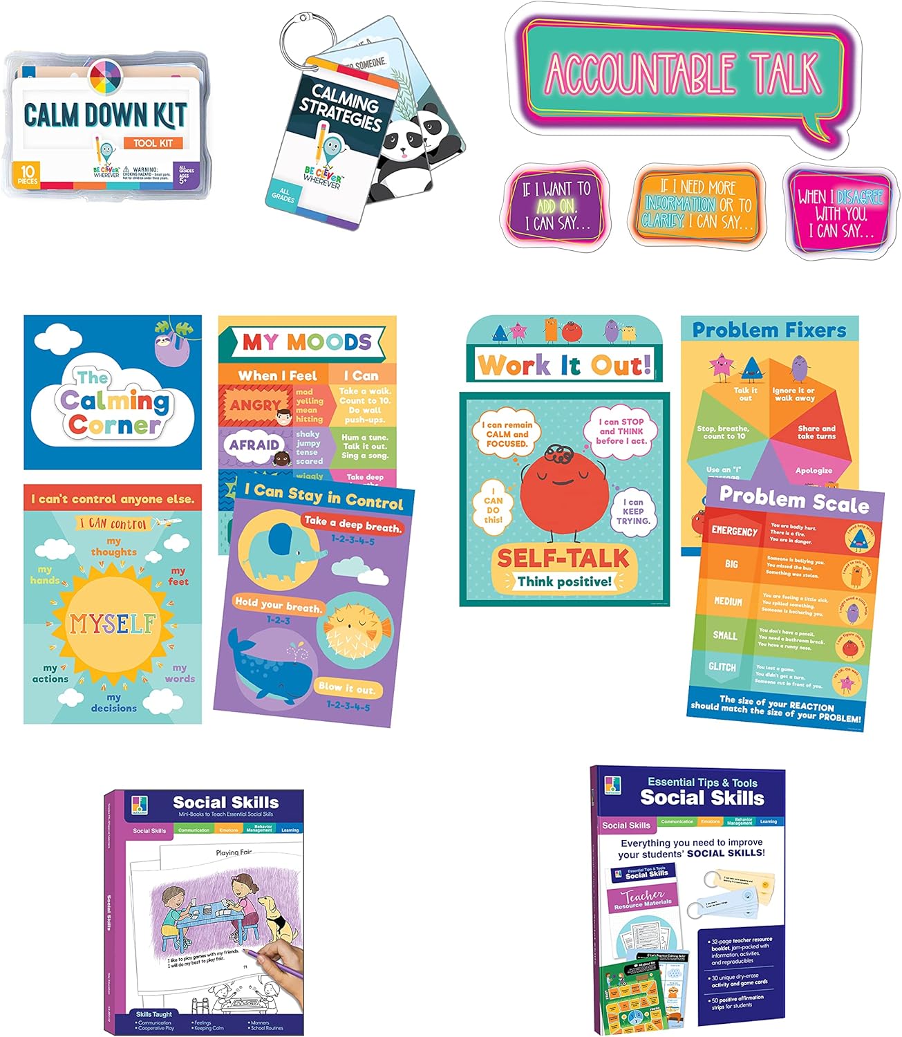 Carson Dellosa 154 pc Set of Calming Corner School Supplies, Growth Mindset Bulletin Boards, Social Emotional Learning Activities, Tool Kit, Mindfulness Cards, Emotional Support Classroom Must Haves