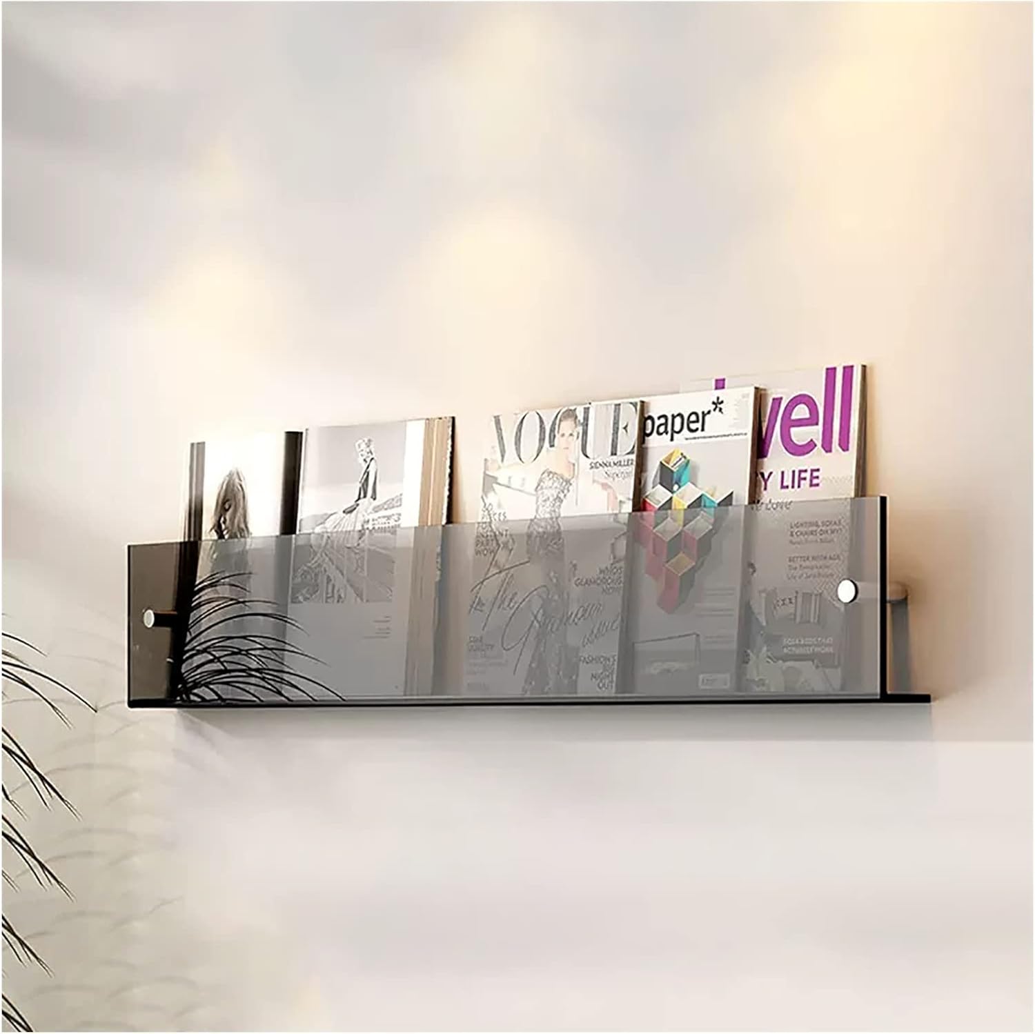 1 Pack Clear Acrylic Magazine Holder, Wall Mount Bookshelf Magazine Rack, Literature Brochure File Display Shelf for Waiting Room, Living Room, Office, Home, Organization ( Color : Gray , Size : L28xW