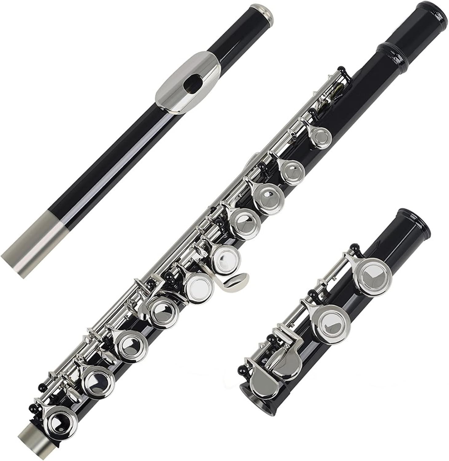 Flute Kit Black 16 Holes Flute Woodwind Instrument Closed Key Add The E Key C Tone Nickel Plated Concert Flute with Music Case Intermediate Flute