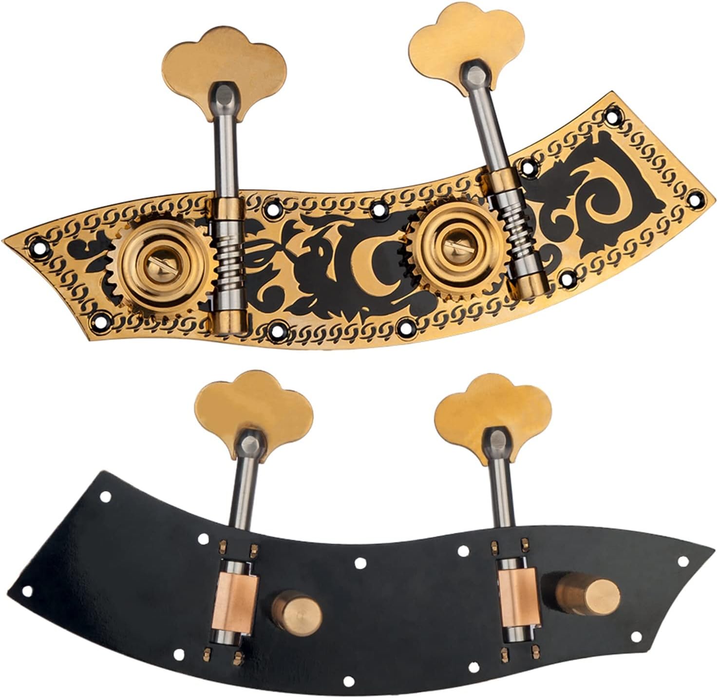 Engraved Double Bass Dual Tuning Pegs Tuner Machine Heads 2 Left 2 Right for 4/4 3/4 Double Bass Guitar Machine Heads Knobs