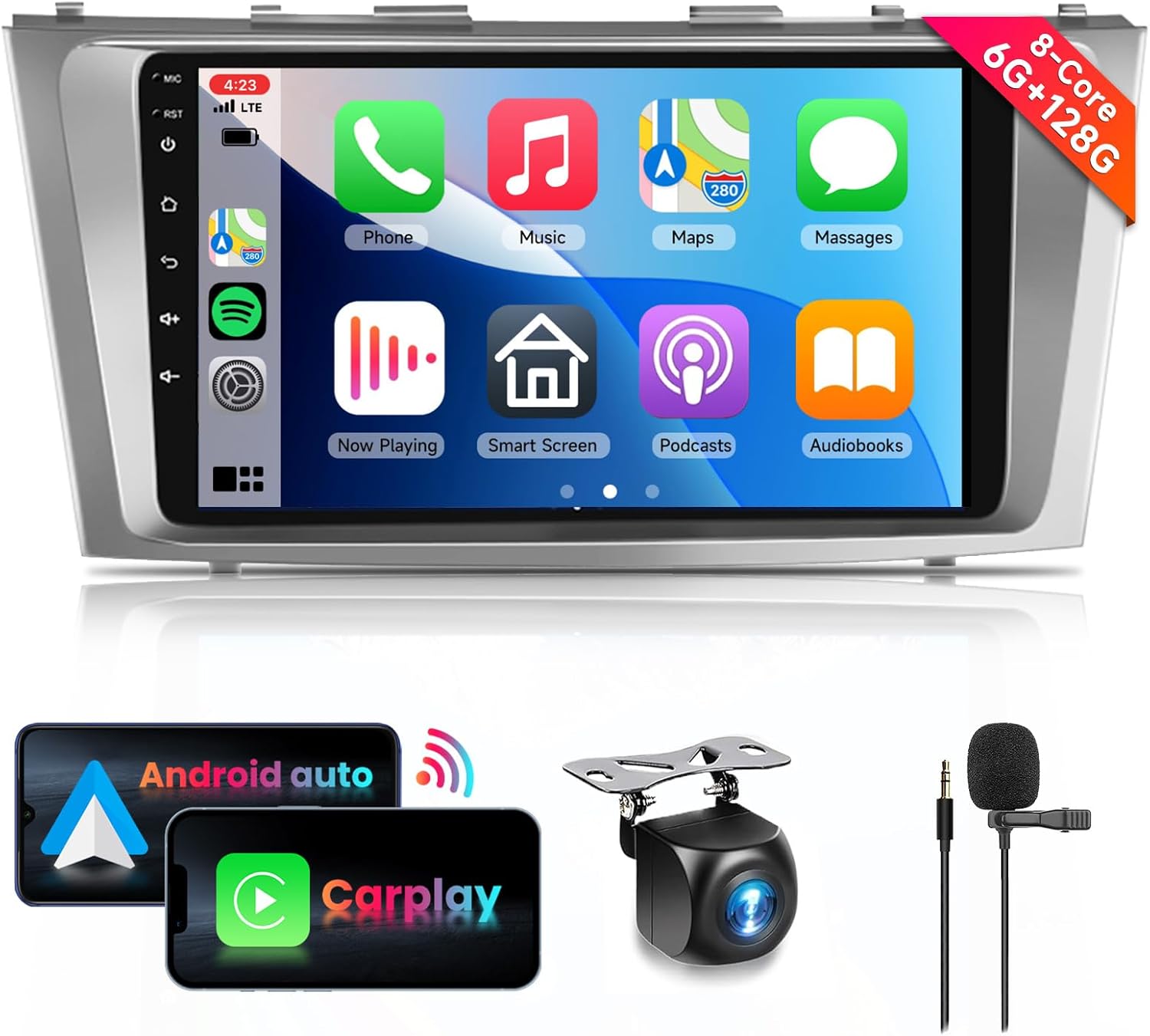 for Toyota Camry 2006-2011 with JBL 8 CORE 6G+128G Car Radio Stereo with Wireless CarPlay Android Auto, 9 Inch 1280 * 720P IPS Touch Screen Android 13 GPS WiFi Bluetooth 32-Band DSP SWC HD Camera