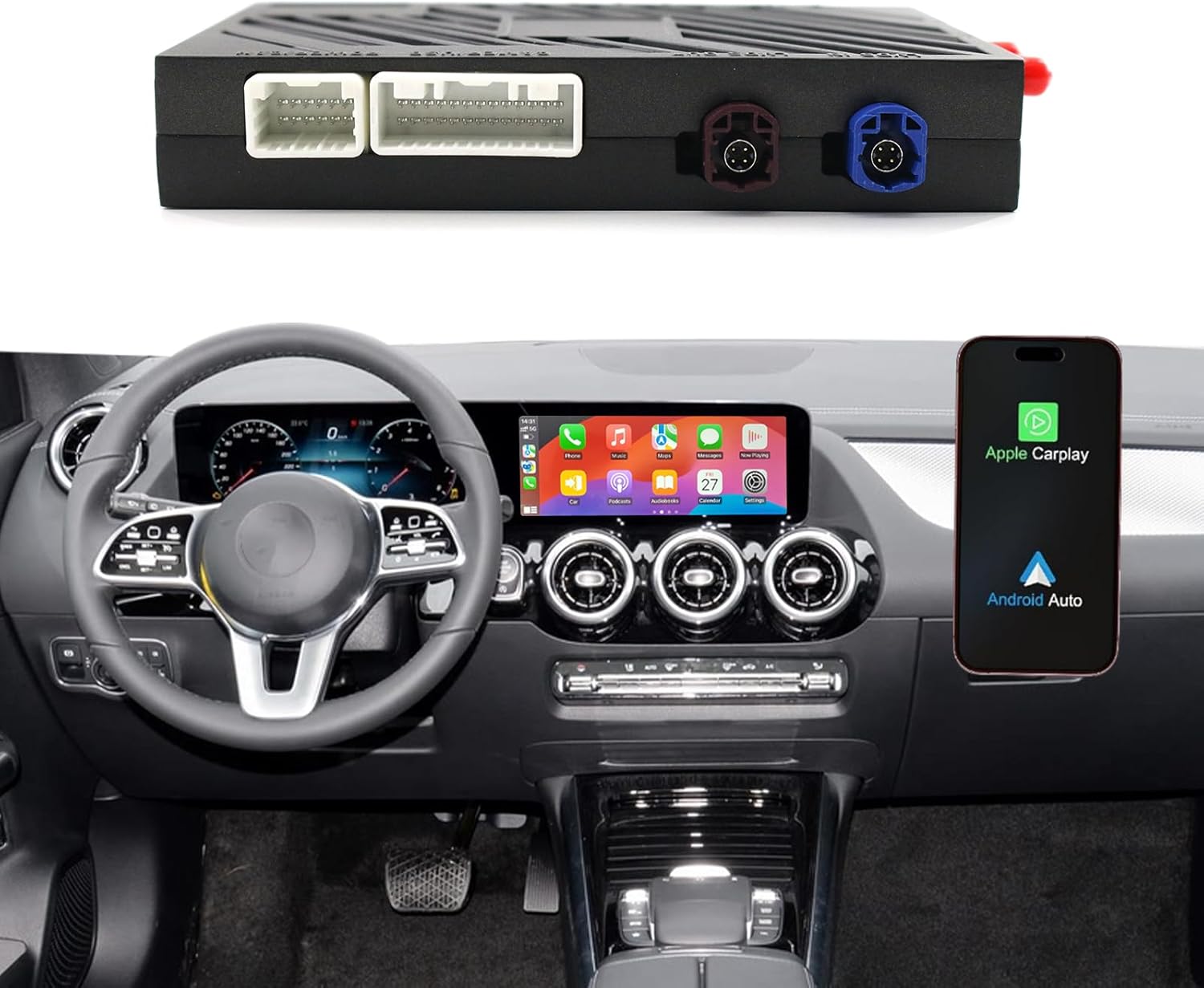 Wireless Carplay Retrofit Kit for Mercedes-Benz Models 15-17 CLA/GLA and 15-17 C180/C200/GLC Avenue Interface Box,Supports CarPlay&Android Auto Fit for Car Radio Upgrade GPS Navigation,Siri