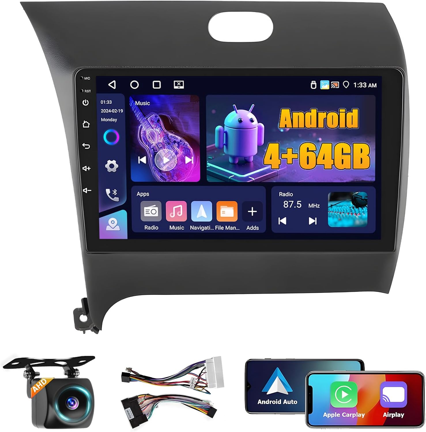 4+64GB Android 15 Car Stereo for KIA Forte Cerato K3 2013-2018 Wireless Carplay Android Auto 9