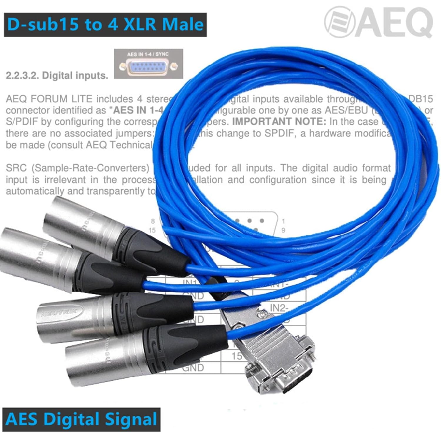 DB15 Male to 4 XLR 3Pin Male Professional Digital Audio Mixer Connection Cable for Used for Ultra Compact Audio Mixers 1.5Meter
