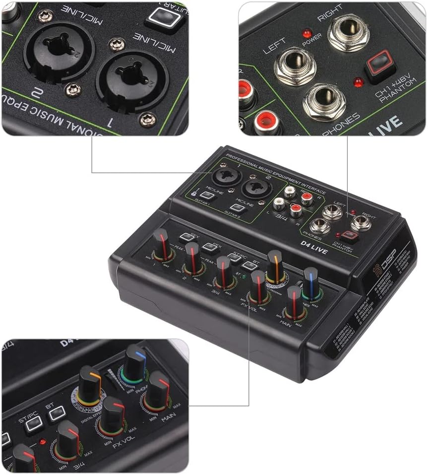 4-Channel Musical Portable Mini Audio Mixer Live Multi-Function Mixing Console USB Sound Recording Device Music Mixer Equipment