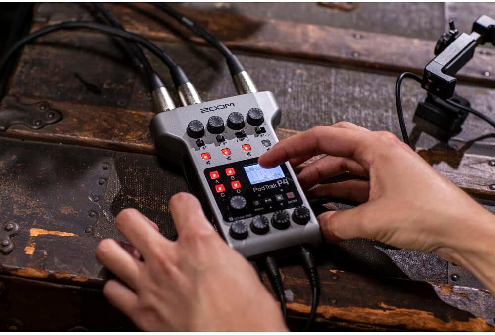 Zoom PodTrak P4 Portable Podcast Recorder with 4x AA Batteries, 32GB SD Card, USB-C to USB-C Cable and StreamEye Polishing Cloth