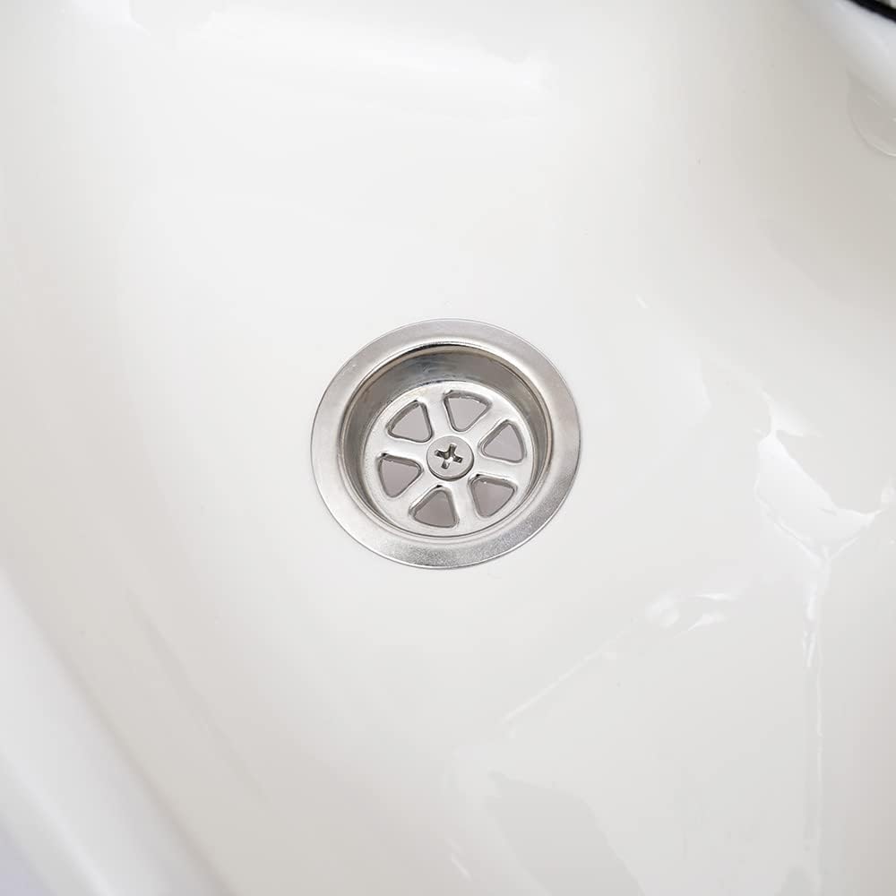 Wall Mount Corner Bathroom Sink White Acrylic Triangle Sink With Faucet Vanity Single Bowl Sink for Boat Caravan Rv Camper Kitchen Bathroom Lavatory (White, With Faucet and Inlet Pipe)