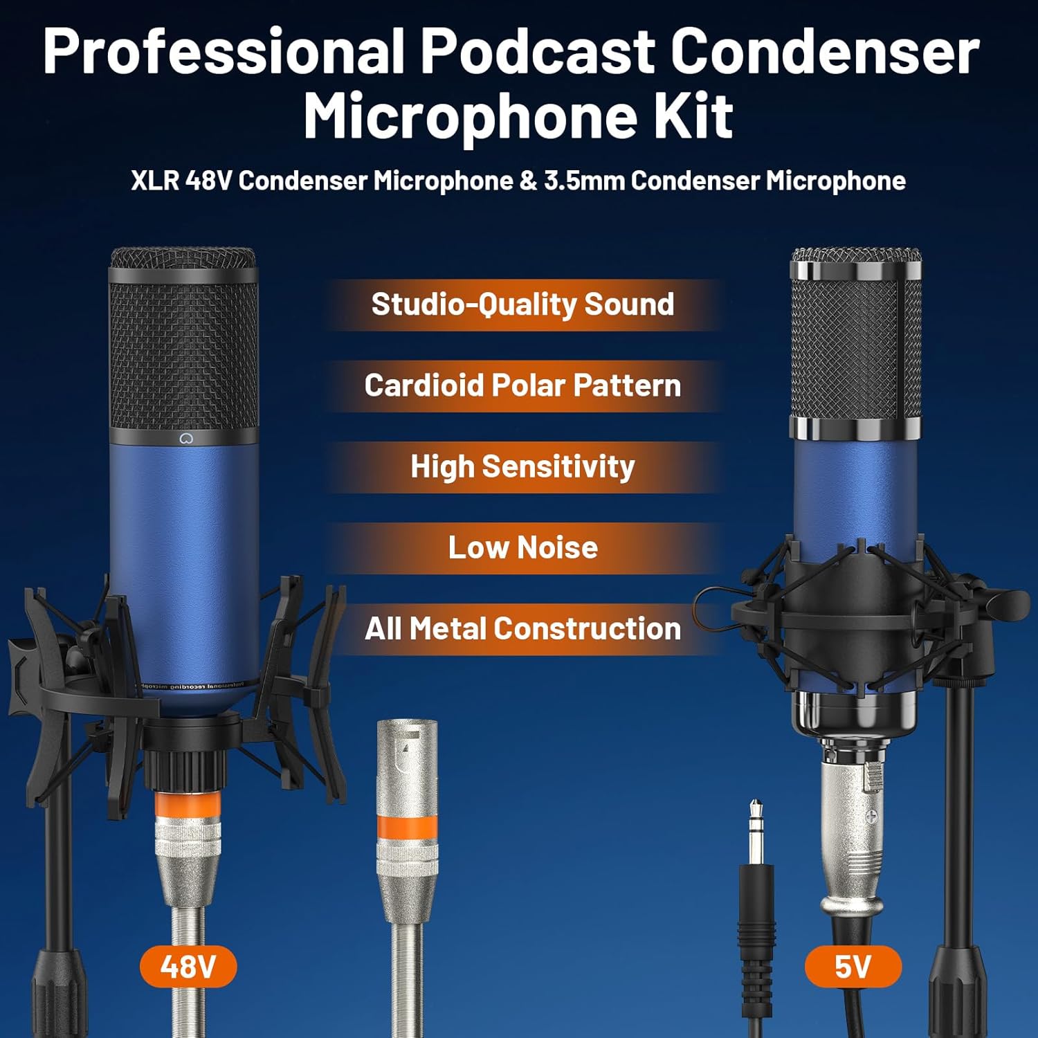 Podcast Equipment Bundle For 2, Keten Audio Interface with 48V & 3.5MM XLR Condenser Microphones for All-In-One DJ Mixer, Smartphone & PC, Perfect for Podcasting, Recording, Singing, Streaming, Gaming