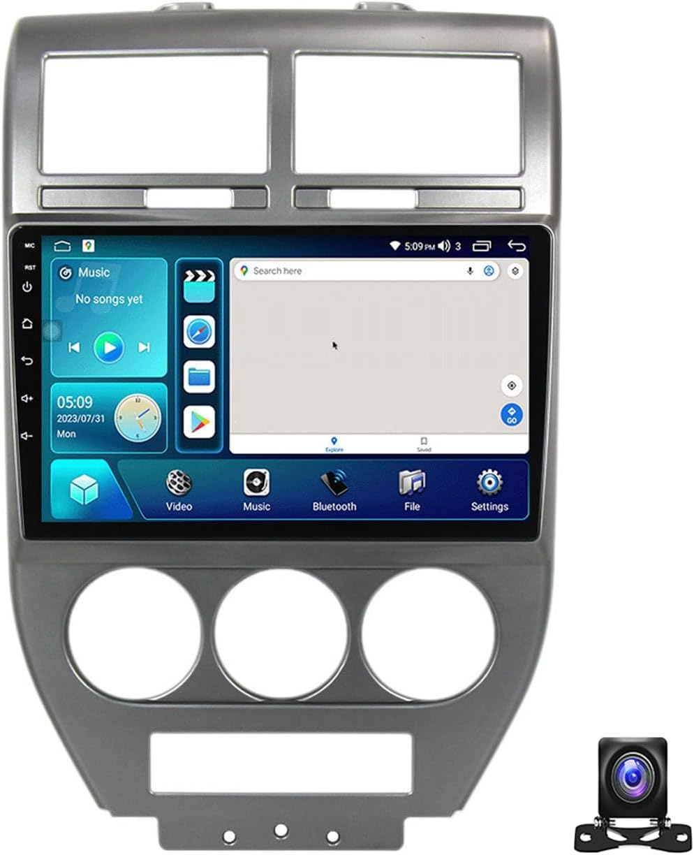 Double Din Car Stereo Bluetooth MP5 Player with Carplay/Auto, 9 Inch Touchscreen Radio Receiver with AHD Backup Camera, for Jeep Compass 2007~2009 Support 4G/SWC/DSP,4 core m100s 1g+32g