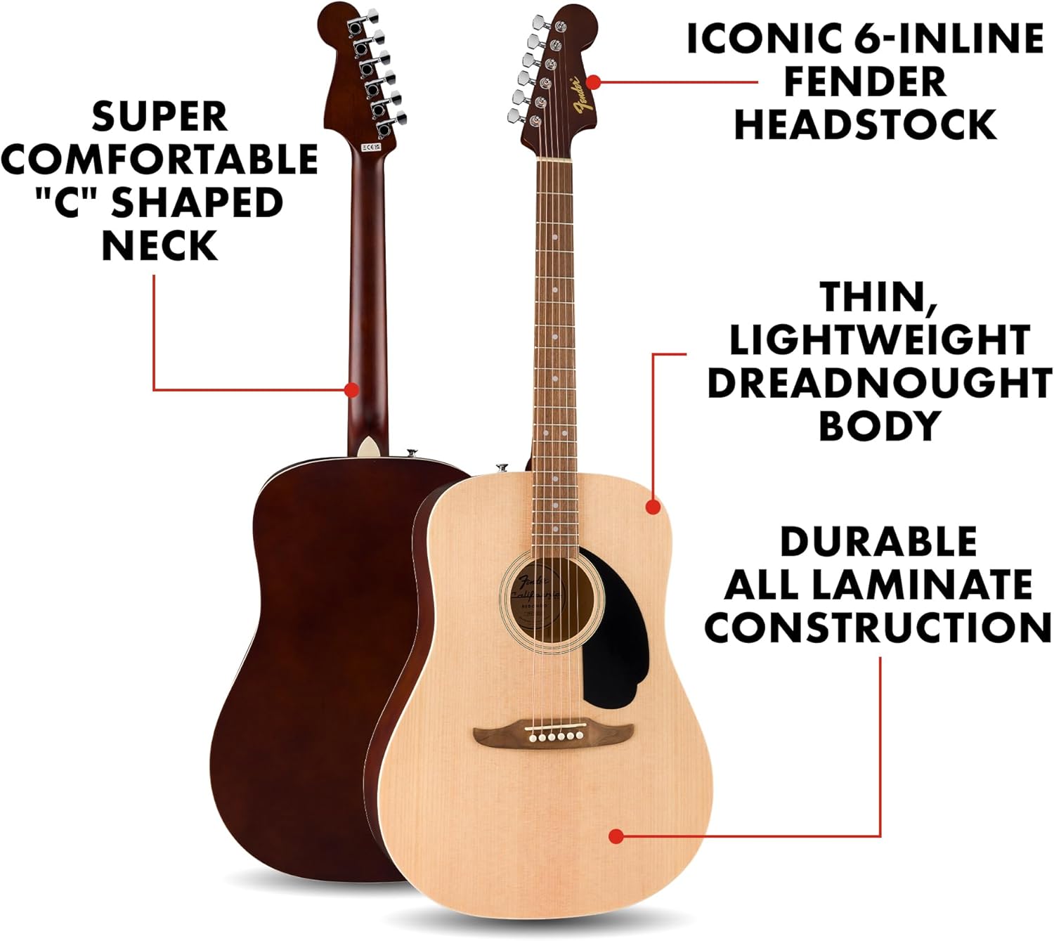 Fender California Debut Redondo Series Acoustic Guitar, Beginner Guitar, 2-Year Warranty, Natural