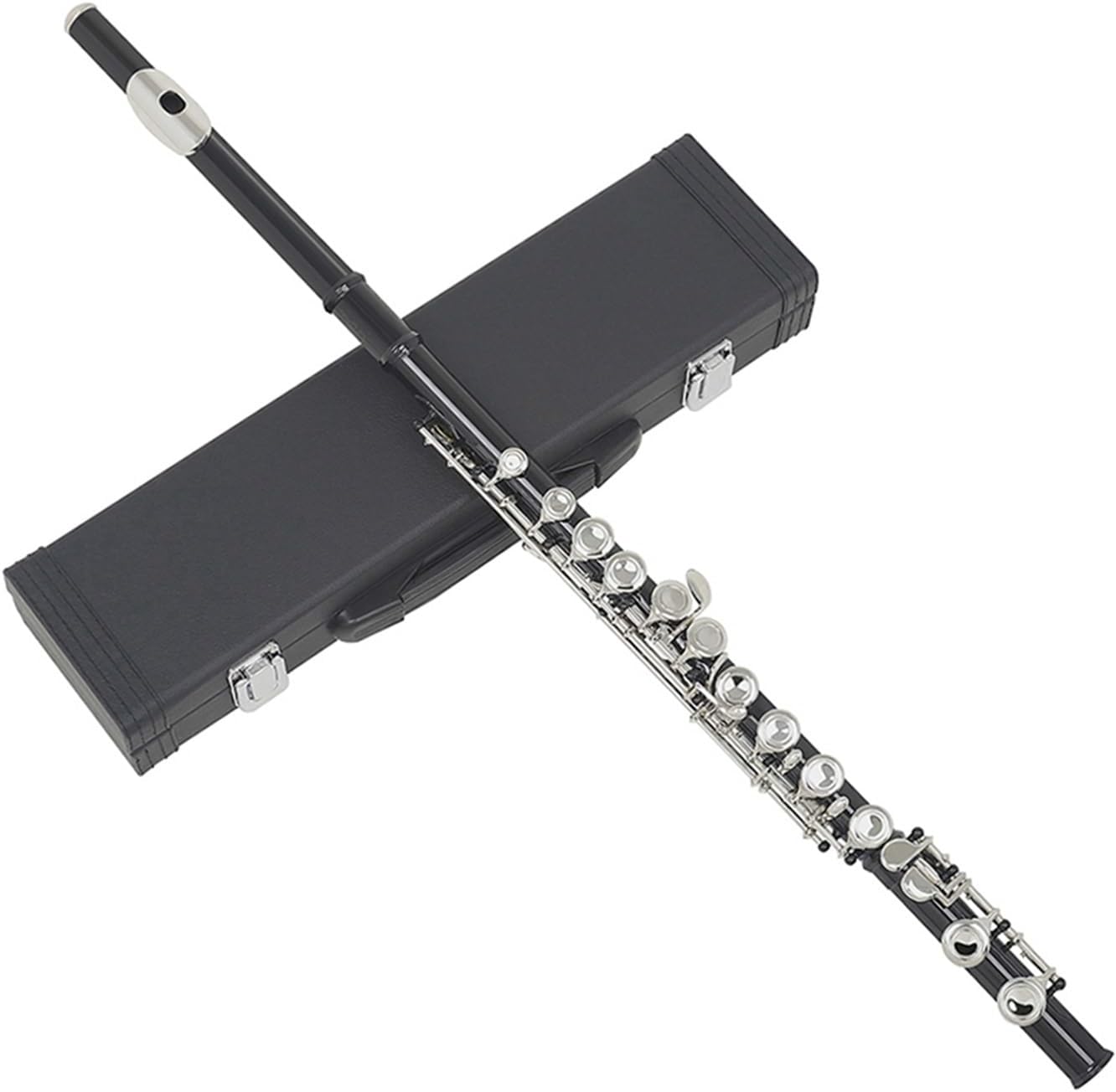 Flute Black 16 Hole Flute Woodwind Closed Key Plus E Key C Nickel Plated Flute with Box Flutes Musical Instruments