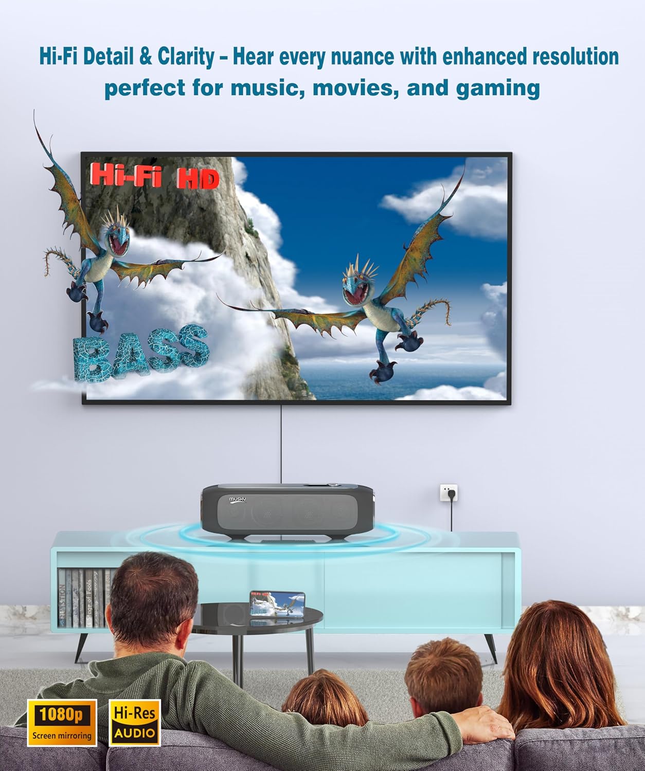 MUSKY Smart Karaoke Machine for Adults - with Screen mirroring, 2 Wireless Mics, External Smart Karaoke System, Professional Bluetooth Speaker, Karaoke Speaker for Any Occasion, Support TV Box