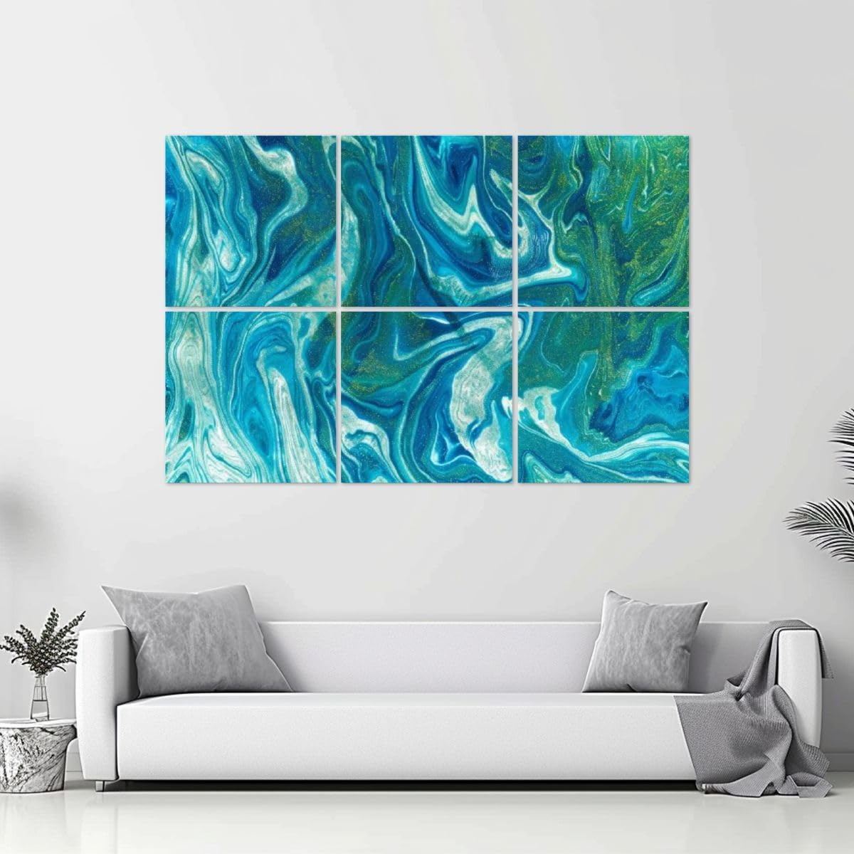 6 Pack Art Acoustic Panels Turquoise blue abstract fluid art liquid art pattern Original art Soundproof Wall Panels, 48