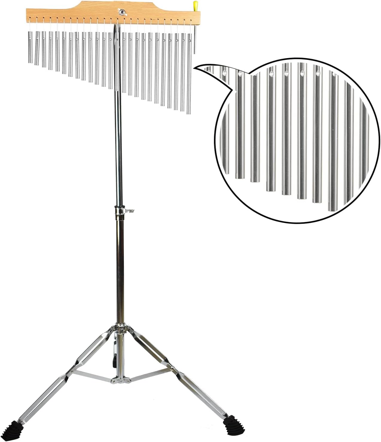 TNZMART 25 Tone 36 Tone Bar Chimes Single-row Wind Chimes with Adjustiable Height Tripod Stand Percussion Instrument Bell (25 note silver)