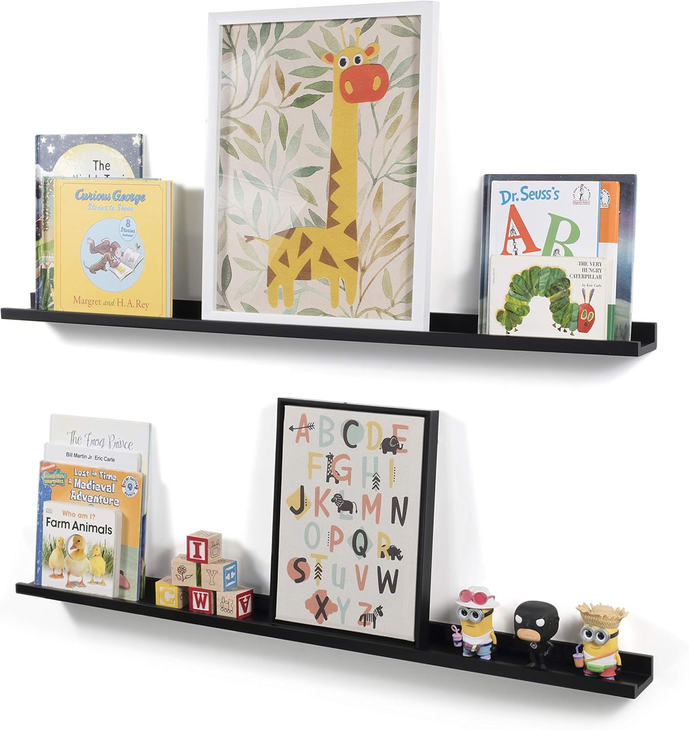 Wallniture Modern Floating Wall Ledge Shelf for Pictures and Frames Black 46 Inch Set of 2