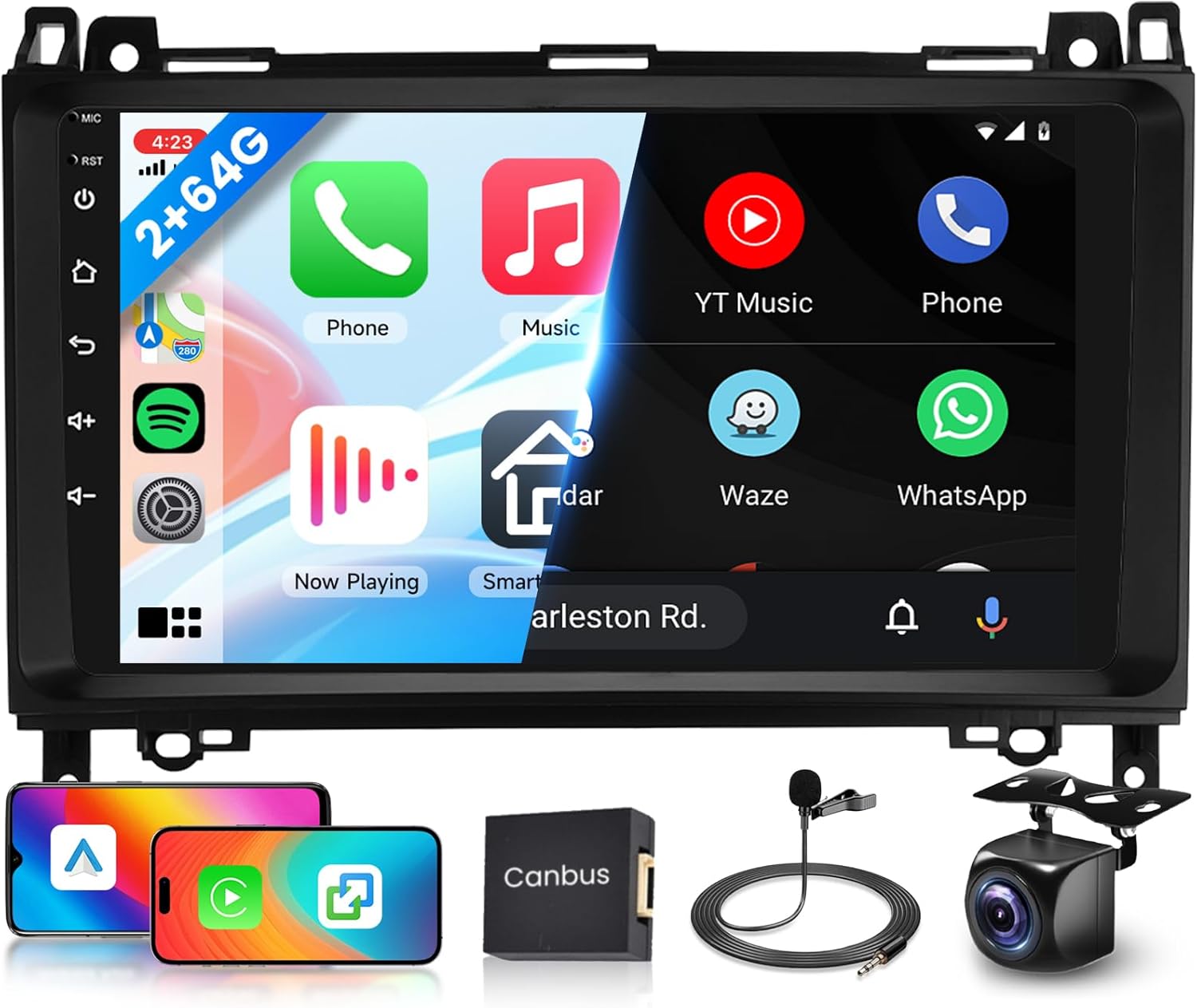 2G+64G Car Radio for Mercedes Benz W906 Sprinter W169 W245 W639 Vito Viano, Android 13 Wireless CarPlay/Android Auto Car Stereo, 9'' Touch Screen with Mirror Link,GPS,WiFi,Bluetooth,SWC,HD Camera