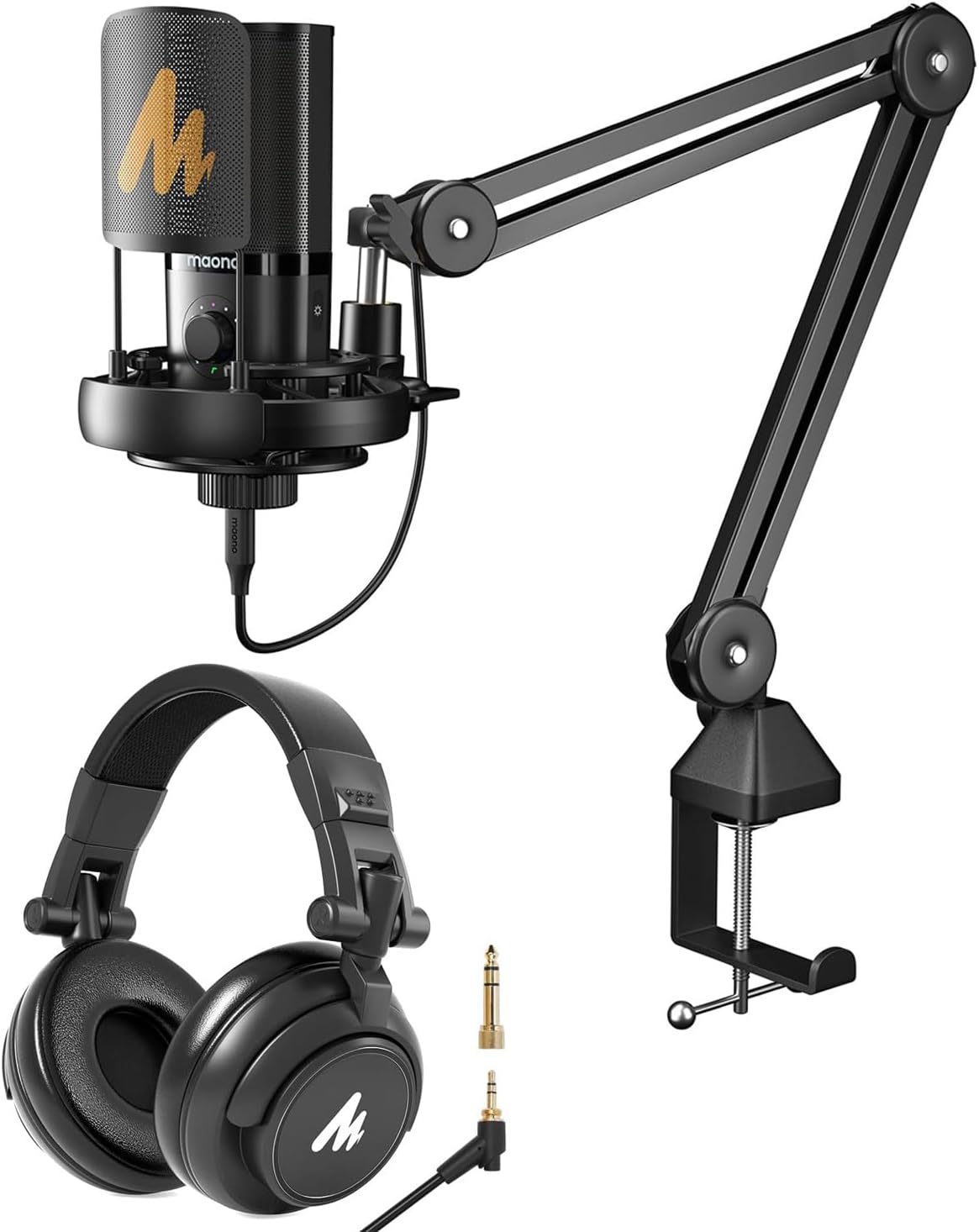 MAONO Podcast Microphone Bundle for podcaster, Streamer,Content Creator, PC Microphone with Studio Headphones