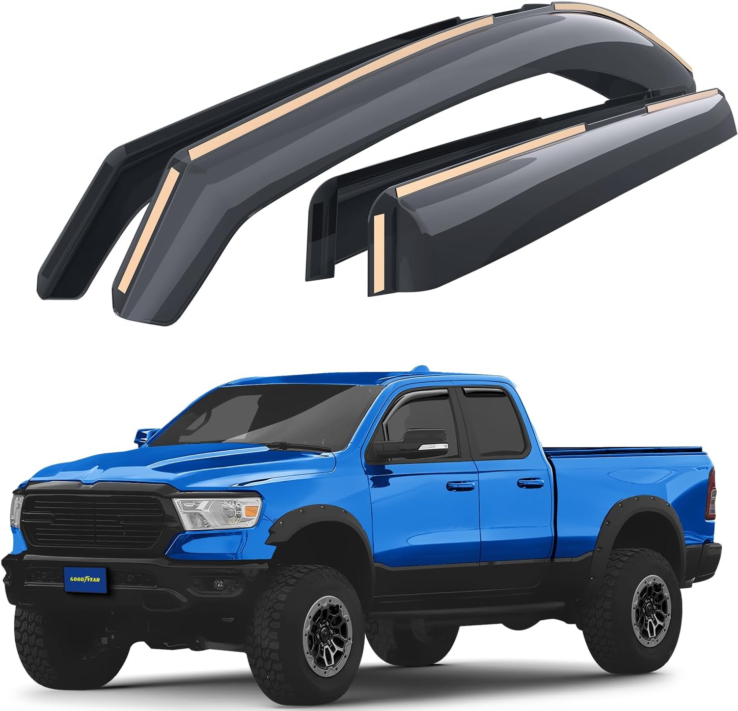 Goodyear Shatterproof in-Channel Window Deflectors for Trucks Dodge RAM 1500 2019-2026 Quad Cab, Rain Guards, Window Visors for Cars, Vent Deflector, Truck Accessories, 4 pcs- GY003414LP