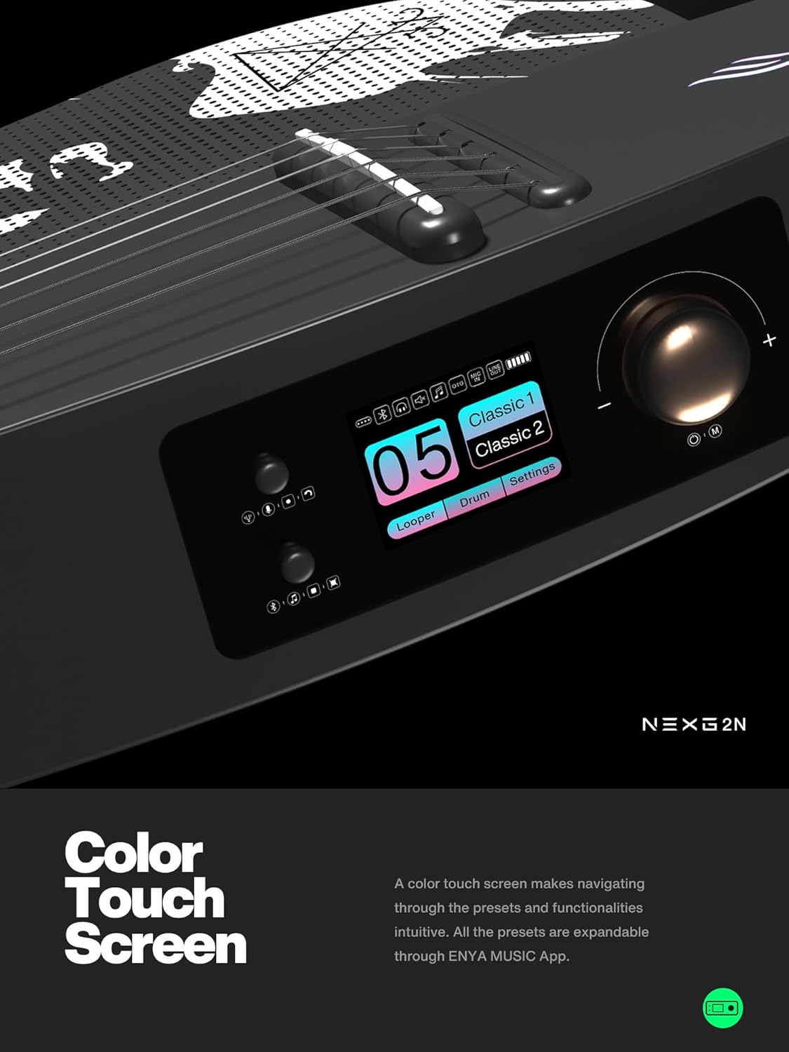 Enya Acoustic-Electric Carbon Fiber Classical Nylon String Travel Guitar NEXG 2N Lucifer Andrea Chiarini Signature with 50W Wireless Speaker, Thickened Gig Bag, Footswitch Pedal, Charging Cable