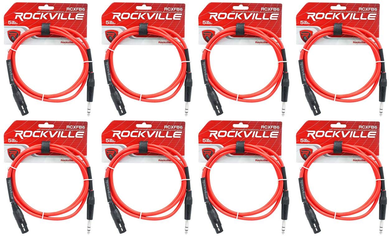 Rockville (8 RCXFB6R 6' Female XLR to 1/4'' TRS Cable Red, 100% Copper