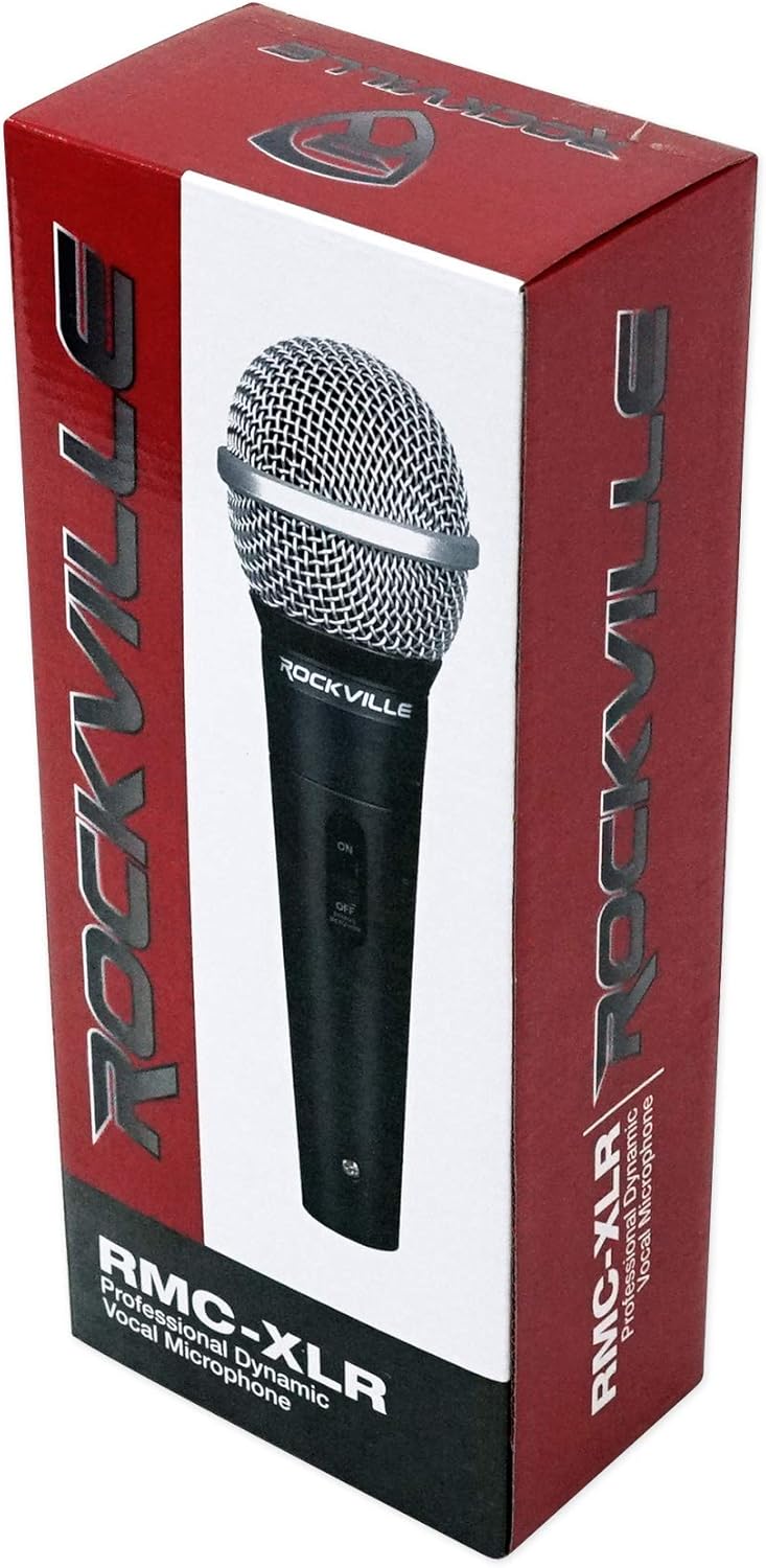 Rockville RMC-XLR Wired Dynamic Microphone, Full Metal Body, M-56 Cartridge, (2) 10 Ft OFC Cables, Mic Clip & Case, for DJs, Karaoke, and Live Performances, 4-Piece