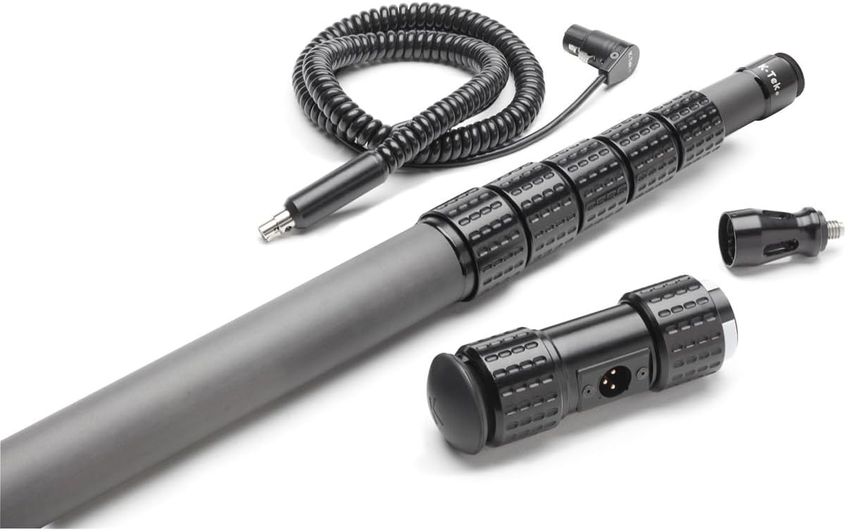 K-Tek KP9CCR 9' KlassicPro Graphite 6-Section Boompole with KPCK9 Internal XLR Coiled Cable and KPCCR Side Exit