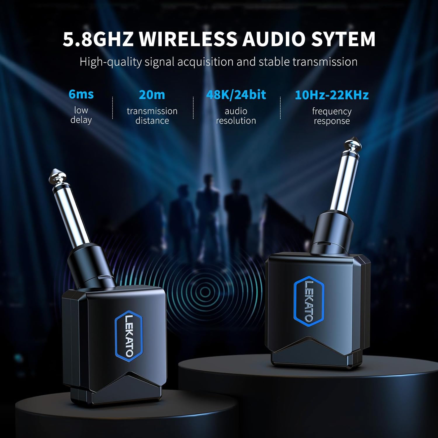 LEKATO 5.8G Wireless Guitar System Upgraded with Charging Box, Wireless Guitar Transmitter Receiver High Fidelity Sound 4 Channels Audio System for Electric Guitar Bass
