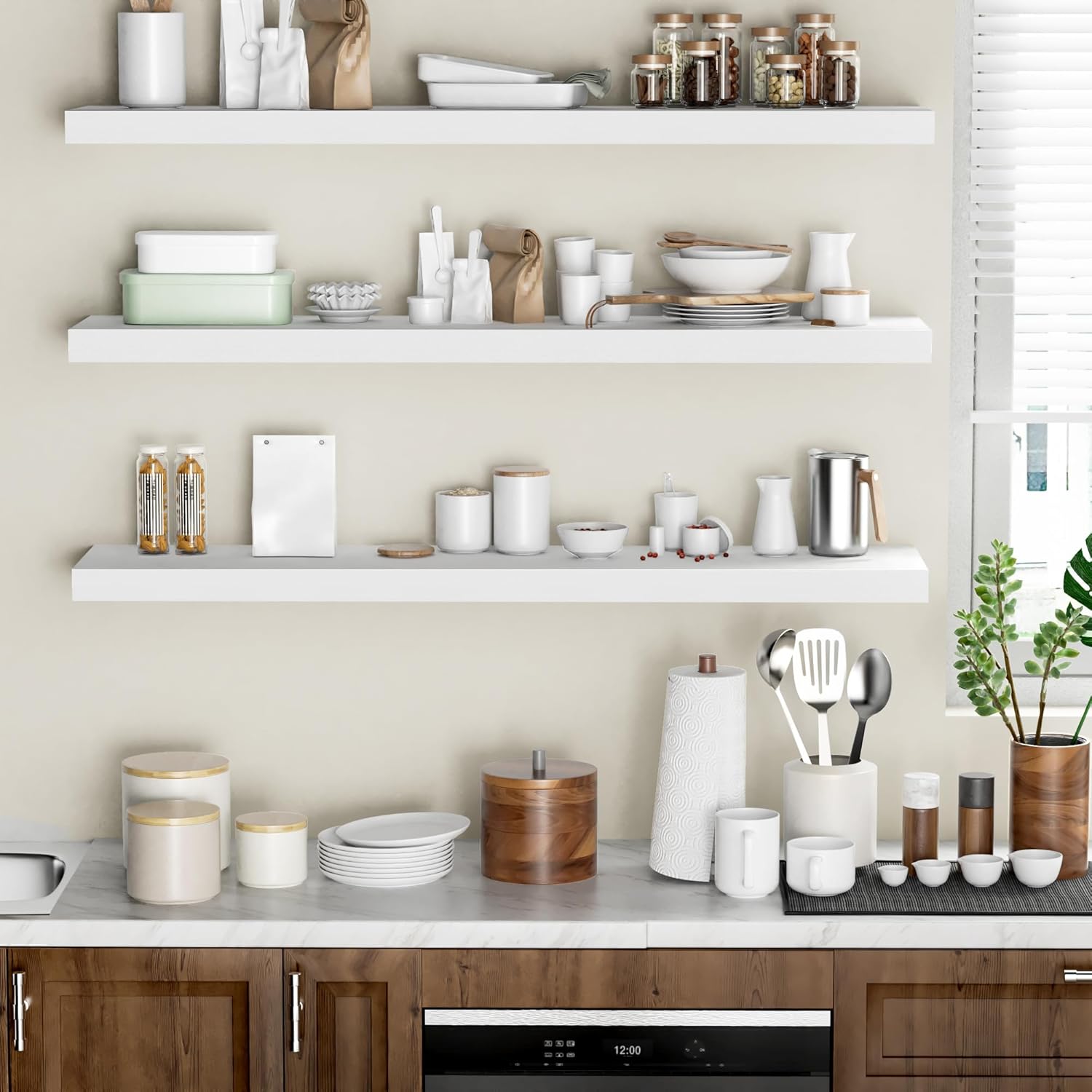 Floating Shelves - 10.3 Inch Deep Wall Shelf for Decor & Storage - Wall Mounted Display Shelving with Invisible Heavy-Duty Metal Bracket - 48