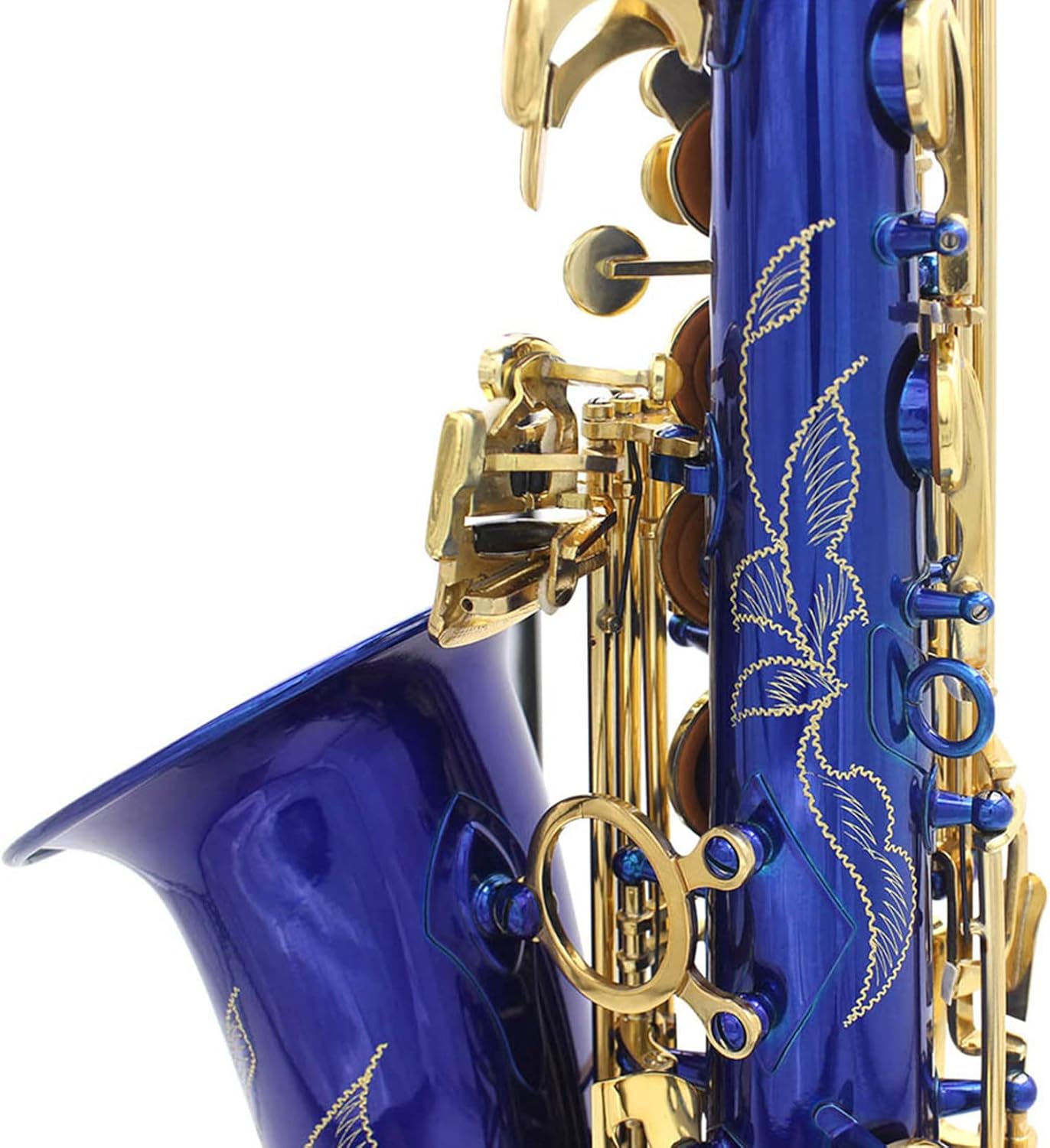Alto Saxophone Full Kit, Blue Lacquer Alto Sax in E Flat, Professional Sax Woodwind Instrument for Beginner/Students/Performance, Quality Brass Engraving E Flat Alto Sax