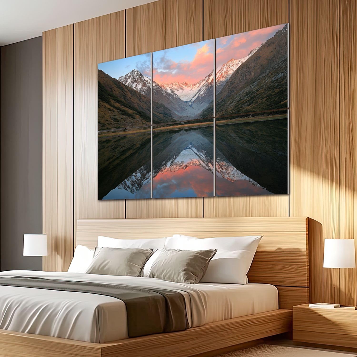 6 Pack Art Acoustic Panels Sound Absorbing River Sunset Mountain Nature Landscape Scenery Snow capped Mountains Decorative Soundproof Wall Panels Self Adhesive for Recording Studios Office 72