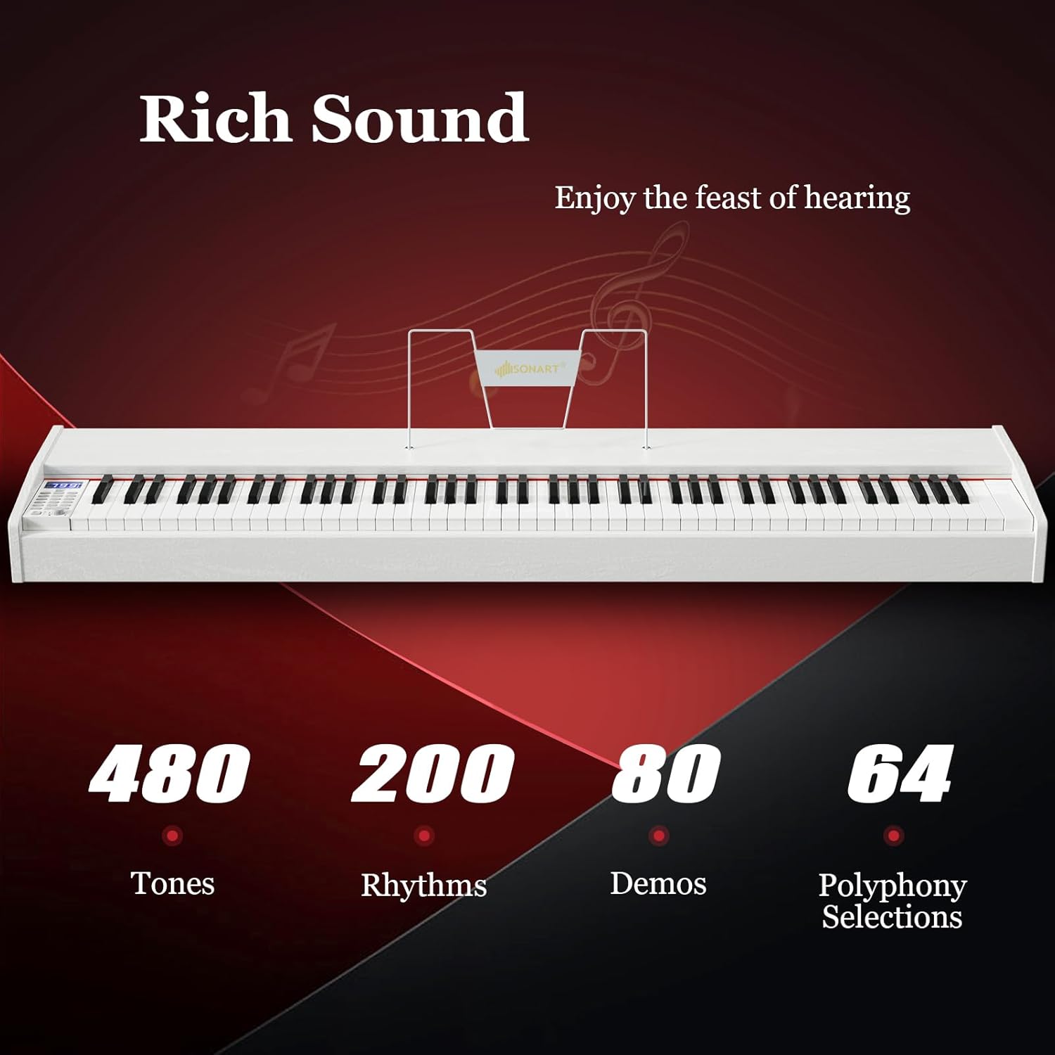 88-Key Digital Piano Keyboard, Full Size Weighted Keyboards with Music Stand, MIDI, Headphone and Piano Cover (White)