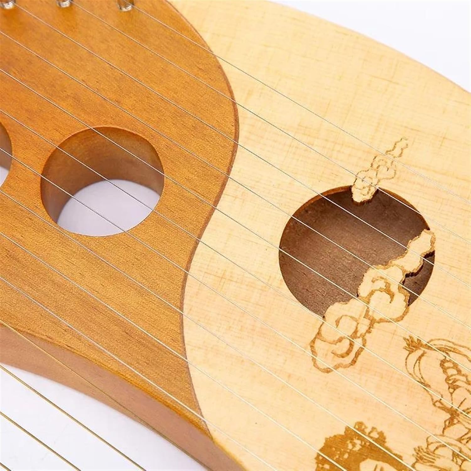 Lyre Harp Set 19 String Lyre Solid Wood Veneer Harp Phonetic Symbols Exquisite Carvings Musical Instrument With Tuning Wrench