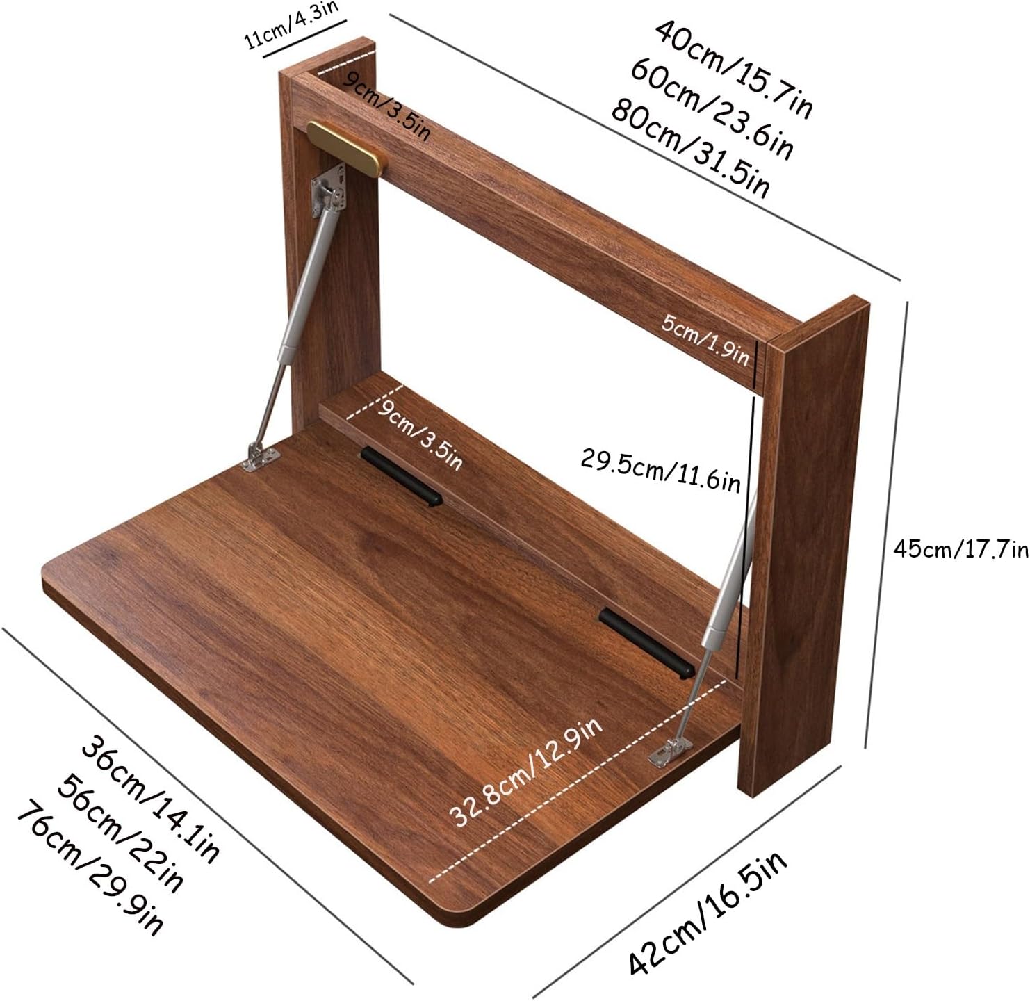 Folding Wall Desk, Wood Wall Mounted Desk, Fold Down Wall Mount Laptop Desk, Corner Floating Desk for Small Spaces(D,56cm/22in)