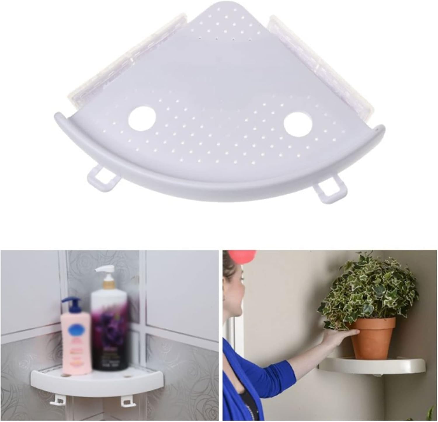 Bathroom Corner Shelf Triple Wall Corner Mount Storage Holder Non-Marking Shelf
