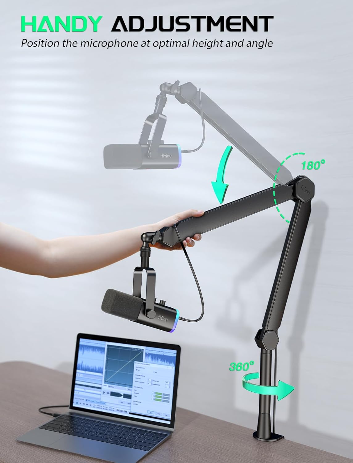 FIFINE Music Recording Kit for Vocal, Instrument, XLR Mic, Audio Interface, Heavy Metal Arm Stand with Extension Tube Bundle with Headphone Monitoring, Indicator, Volume Control for Podcast(KS6+BM66T)