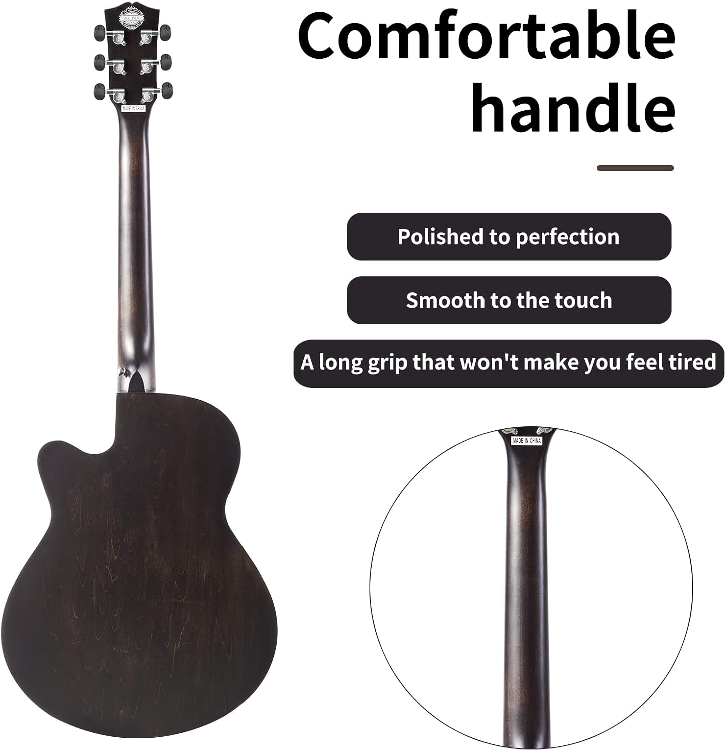 40 Inch Acoustic Guitar Premium Solid Spruce Top Cutaway Acustica Guitarra Bundle kit With Gig Bag,Guitar Stand,Tuner,Strap,Capo,Strings,Cleaning Cloth and Picks(Silent black)