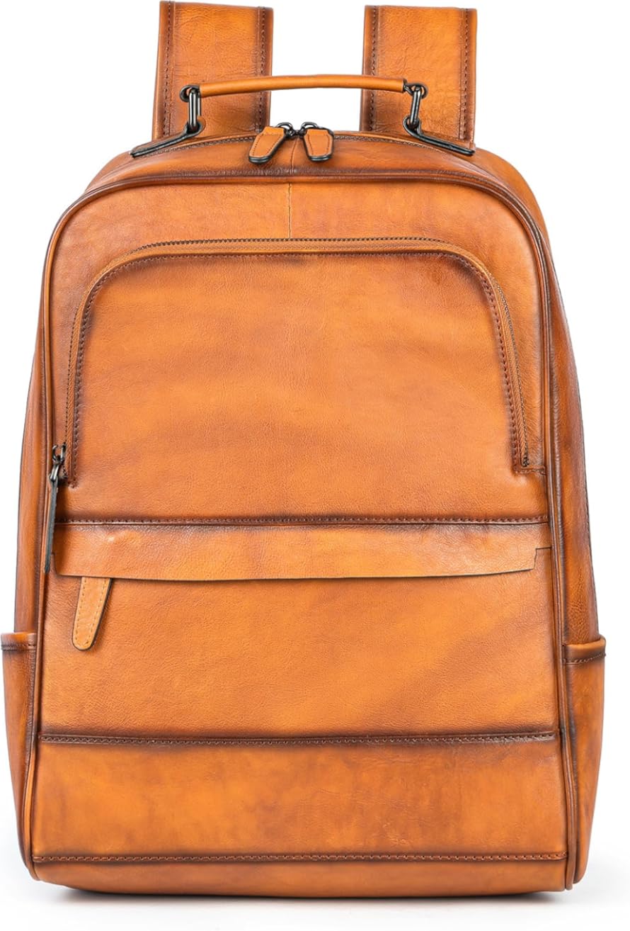 Genuine Leather Backpack 17.3 Inch Laptop Bag Casual Daypack Business Briefcase Travel Computer Bag Gift Box (Brown)