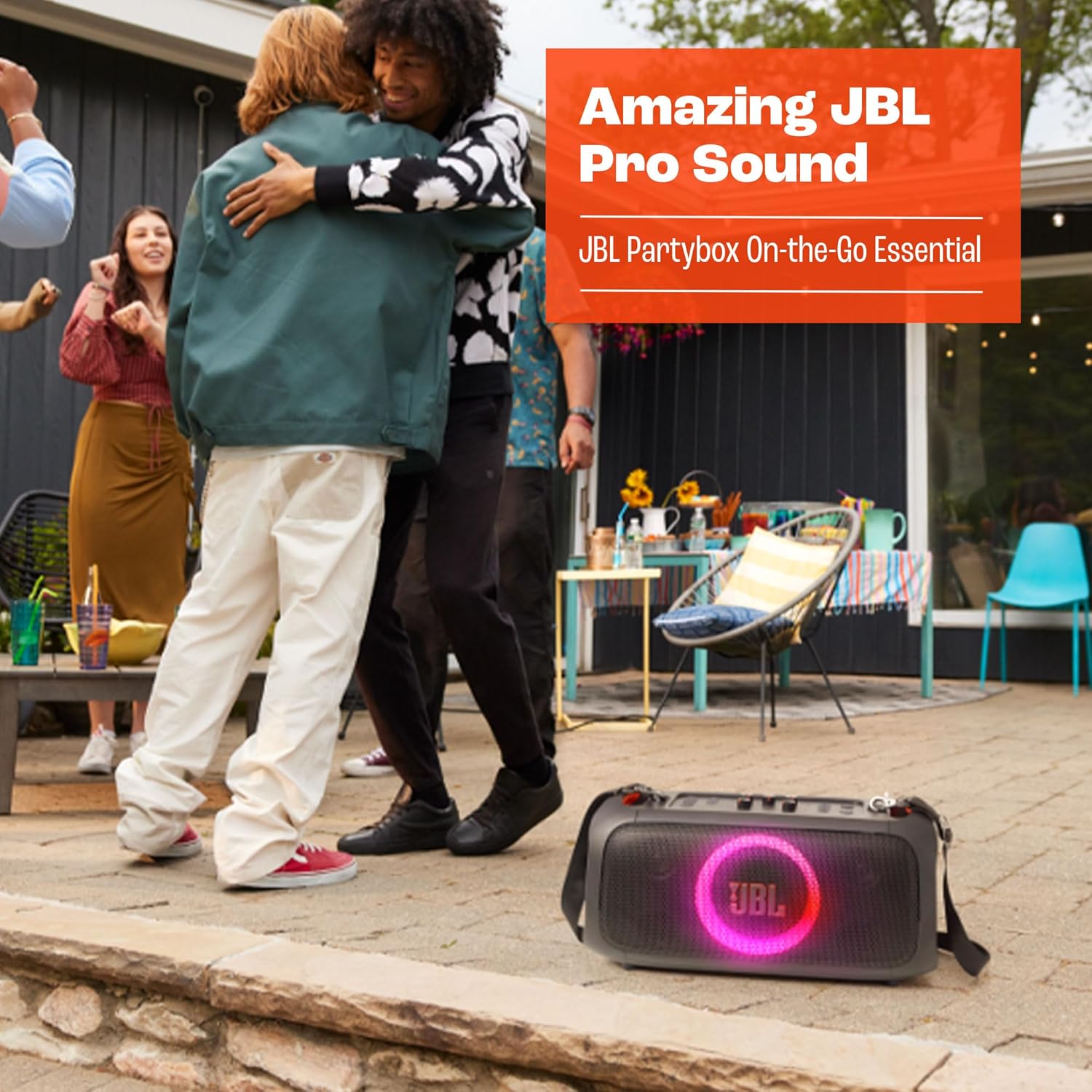 JBL PartyBox On-The-Go Essential - Portable Party Speaker with Built-in Lights and Wireless mic, Amazing JBL Pro Sound, IPX4 splashproof Protection, 6 Hours of Playtime, Convenient Shoulder Strap