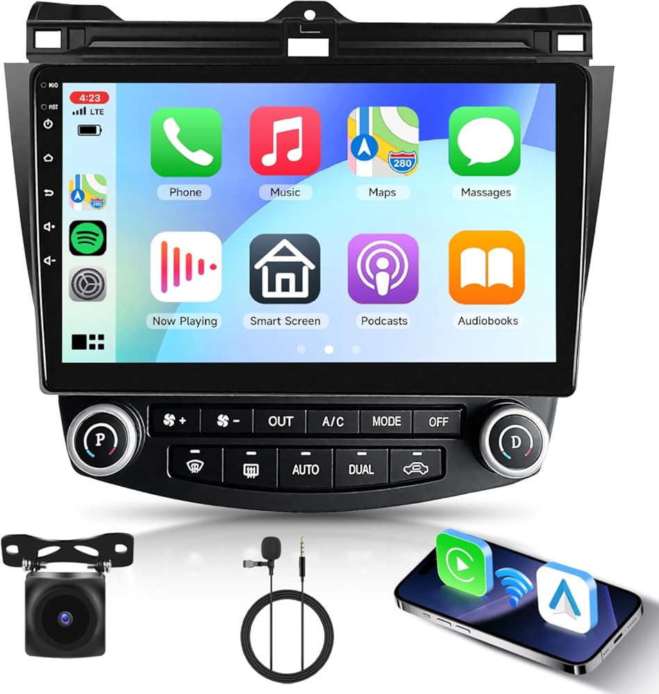 for Honda Accord 2003-2007 Android Car Radio Stereo 10.1 inch Capacitive HD Touch Screen with Wireless carplay&Android Auto GPS Navigation WiFi Bluetooth USB FM Car Audio SWC 2G+64G