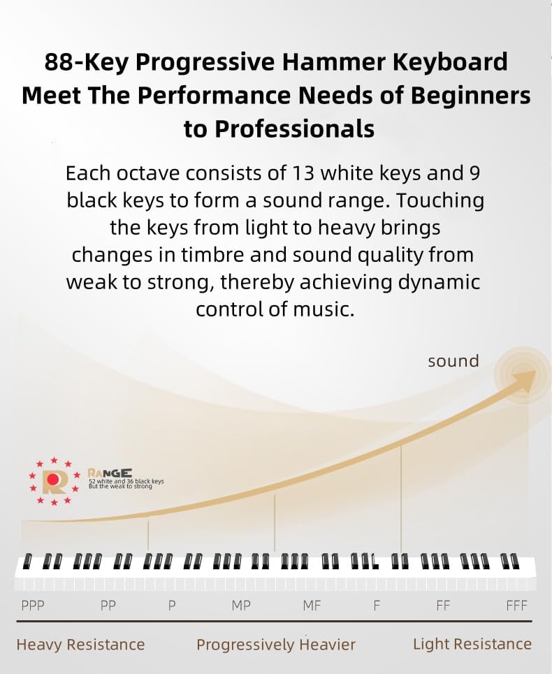 LANDTOM 88-Key High Level Heavy Hammer Electric Piano Drawer Type Home Desk Electronic Piano for Beginners/Intermediates/Seniors/Specialist (Black key without bench)