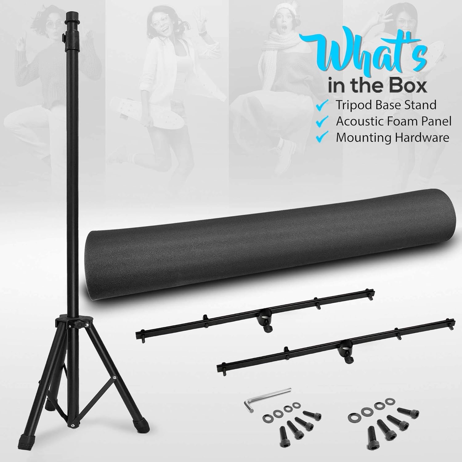 Pyle Acoustic Isolation Absorber Shield Sound Wall Panel Studio Foam and Dampening Wedge with Height Adjustable Stand, Black