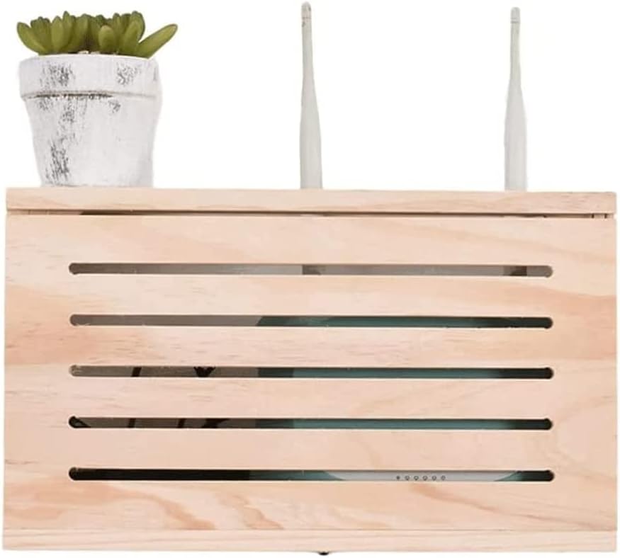 Wooden Wireless Router Storage Box,Wall-Mounted WiFi Storage Box,Wireless Router Storage Shelf Creative TV Set-top Box Wall Storage(31.6 * 7.6 * 17.6cm)