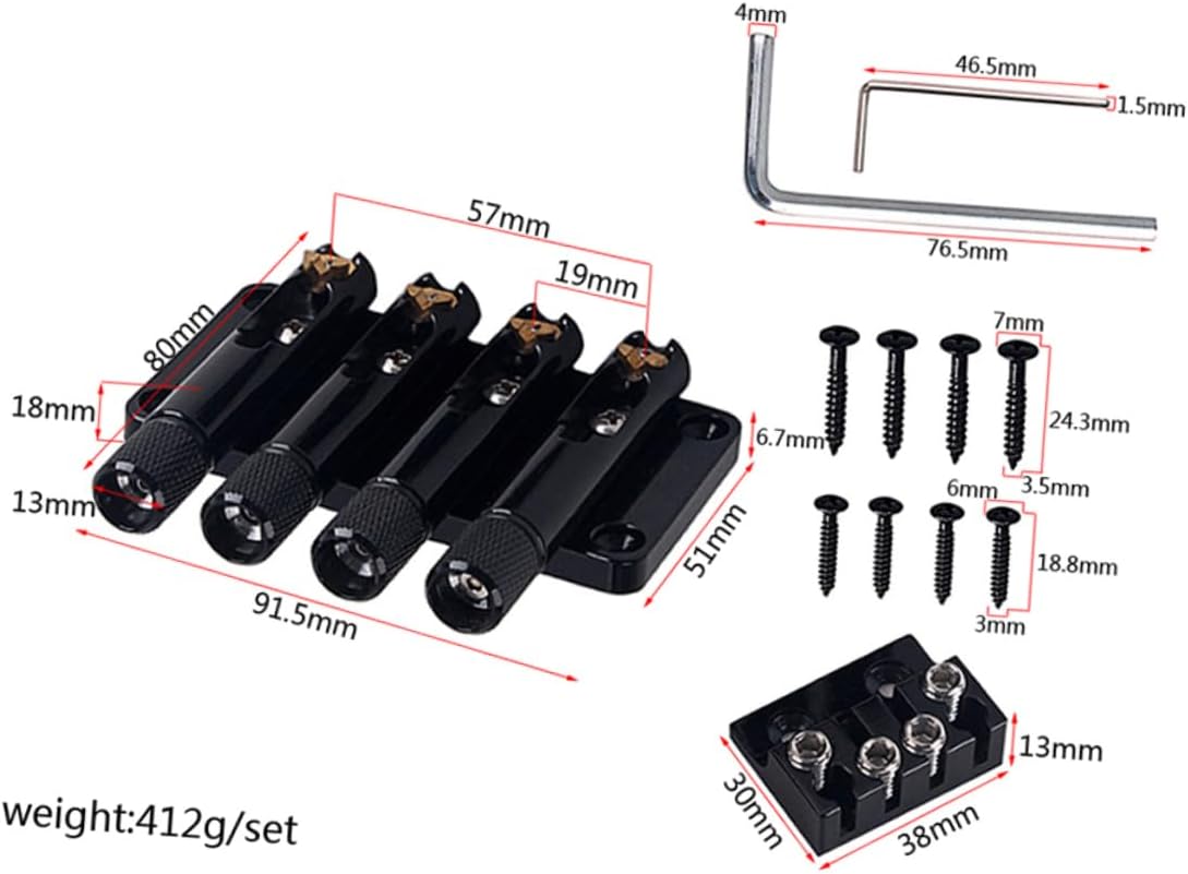 Toyvian String Vintage Style Headless Bass Bridge with String Lock for Guitar Easy Installation Shaped Black