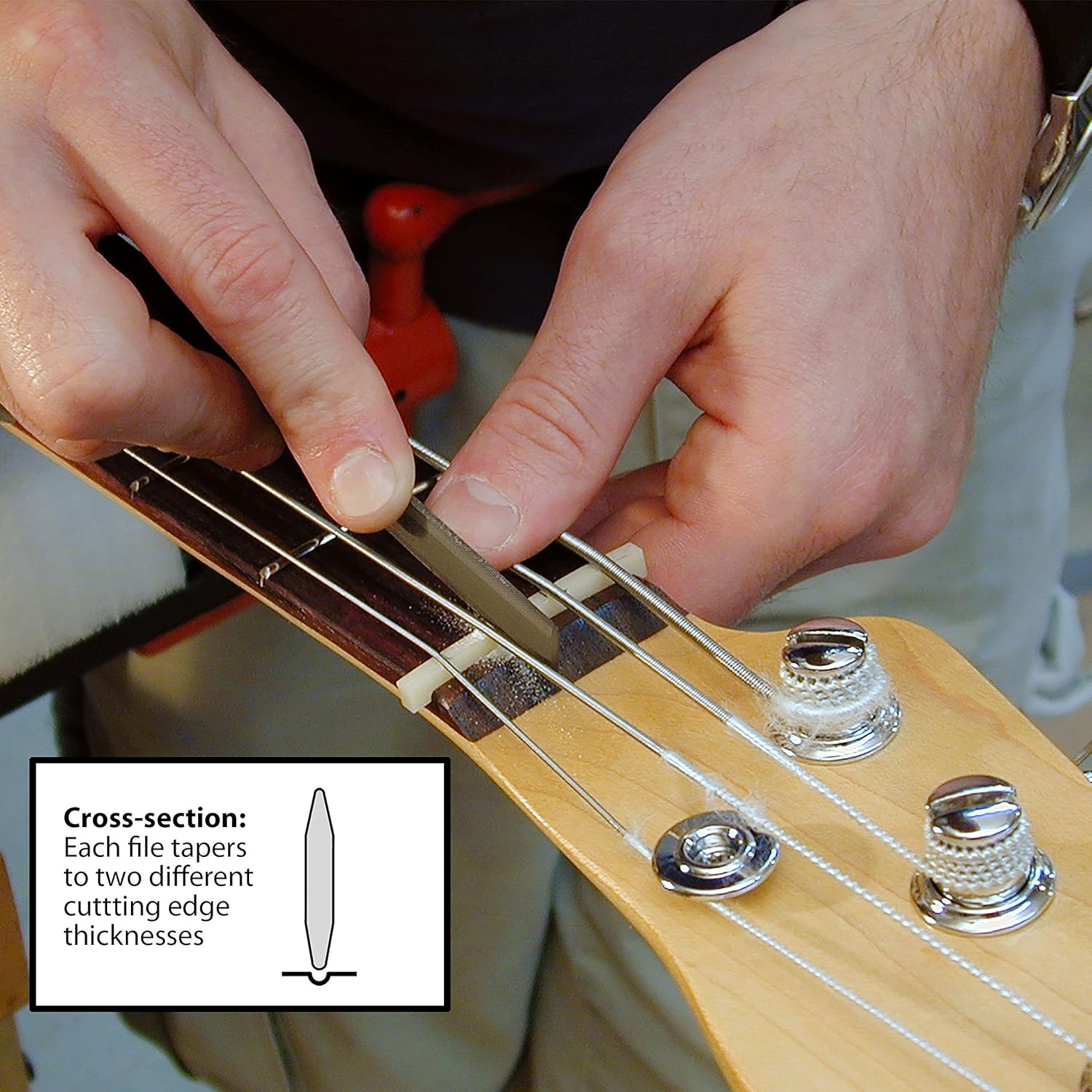 StewMac Double-Edge Nut Slotting Files, Set of 6 - for Guitar & Bass – Dual-Gauge Nut Files with Rubber Handles – Pro Quality Luthier Tools