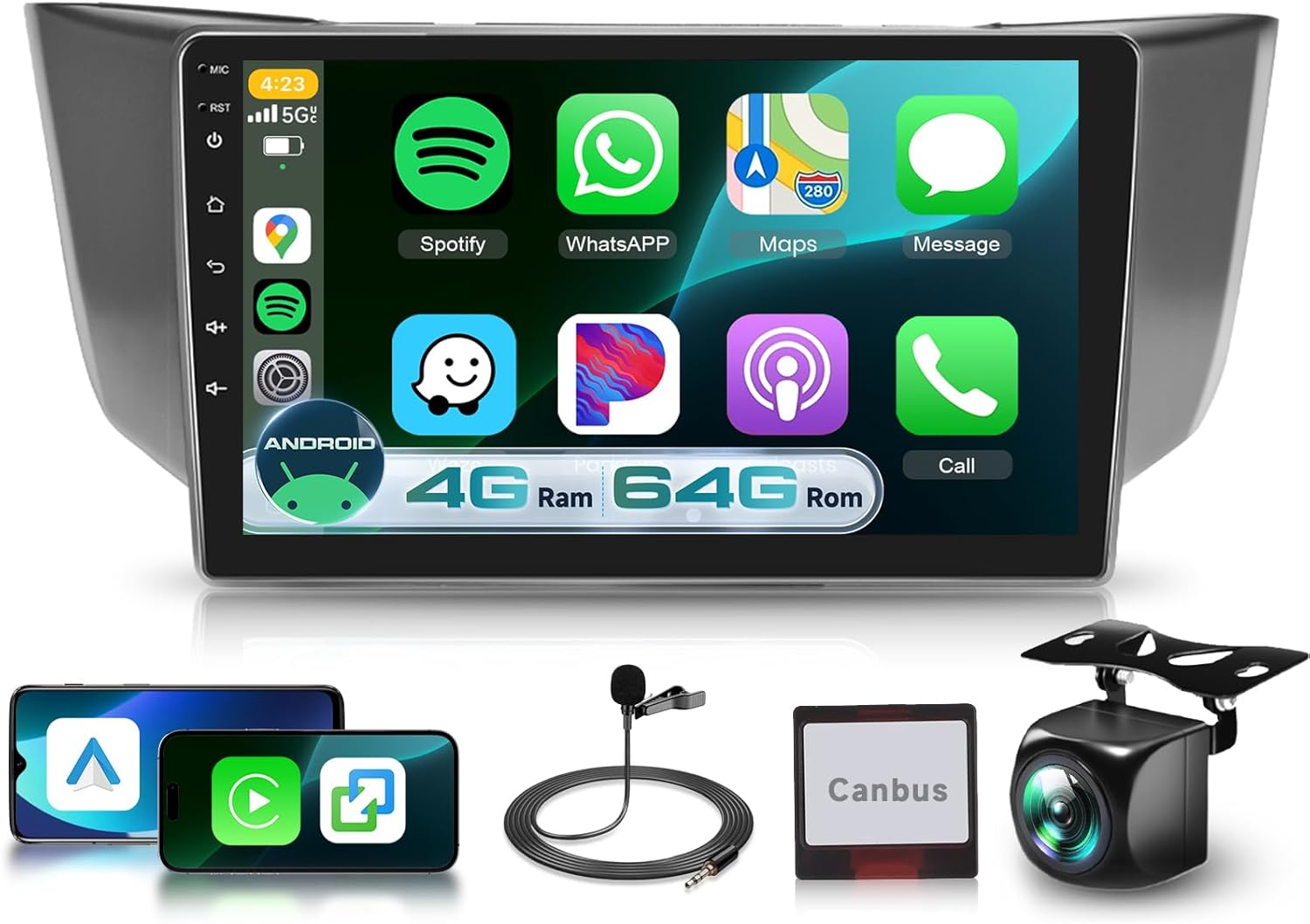 4G+64G Radio for Lexus RX300 RX330 RX350 RX400H 2004-2009 with DSP/Wireless Carplay/Android Auto, 9 inch 1280P Touch Screen Android Car Stereo Bluetooth 5.0 FM/RDS Mirrorlink Backup Camera