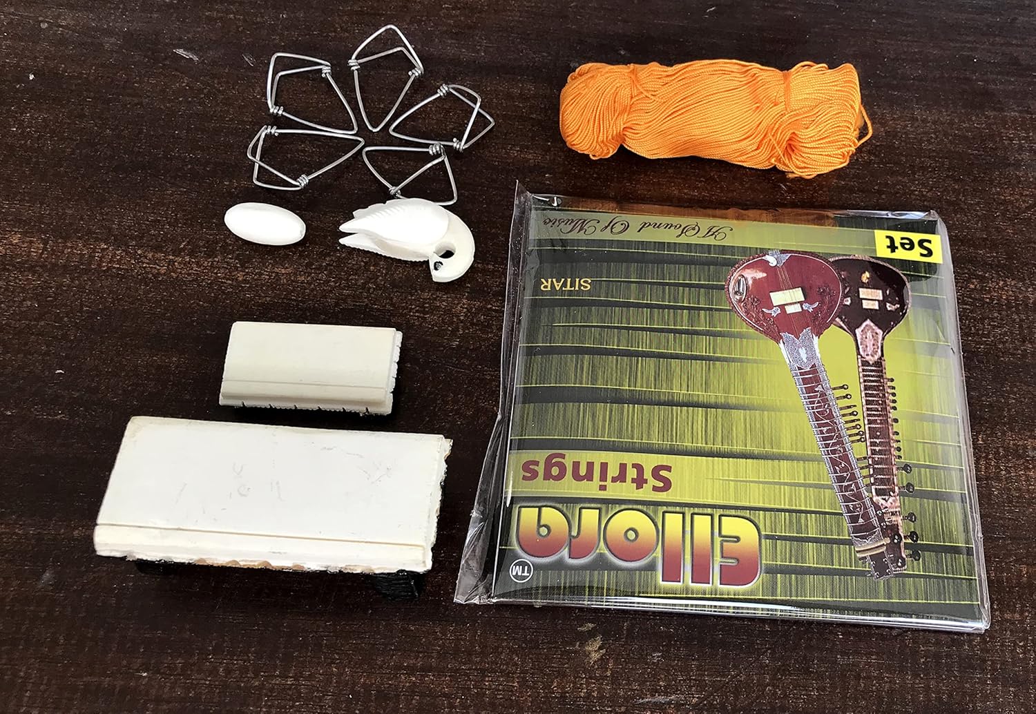 Sitar Accessories Strings Bridge Mizrab fret thread tuning beads all in one